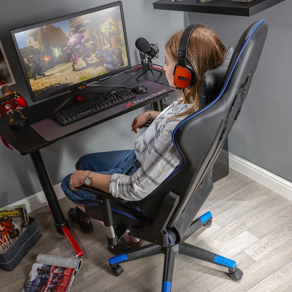 X Rocker - Bravo PC Office Blue and Black Gaming Chair - flash vidéo