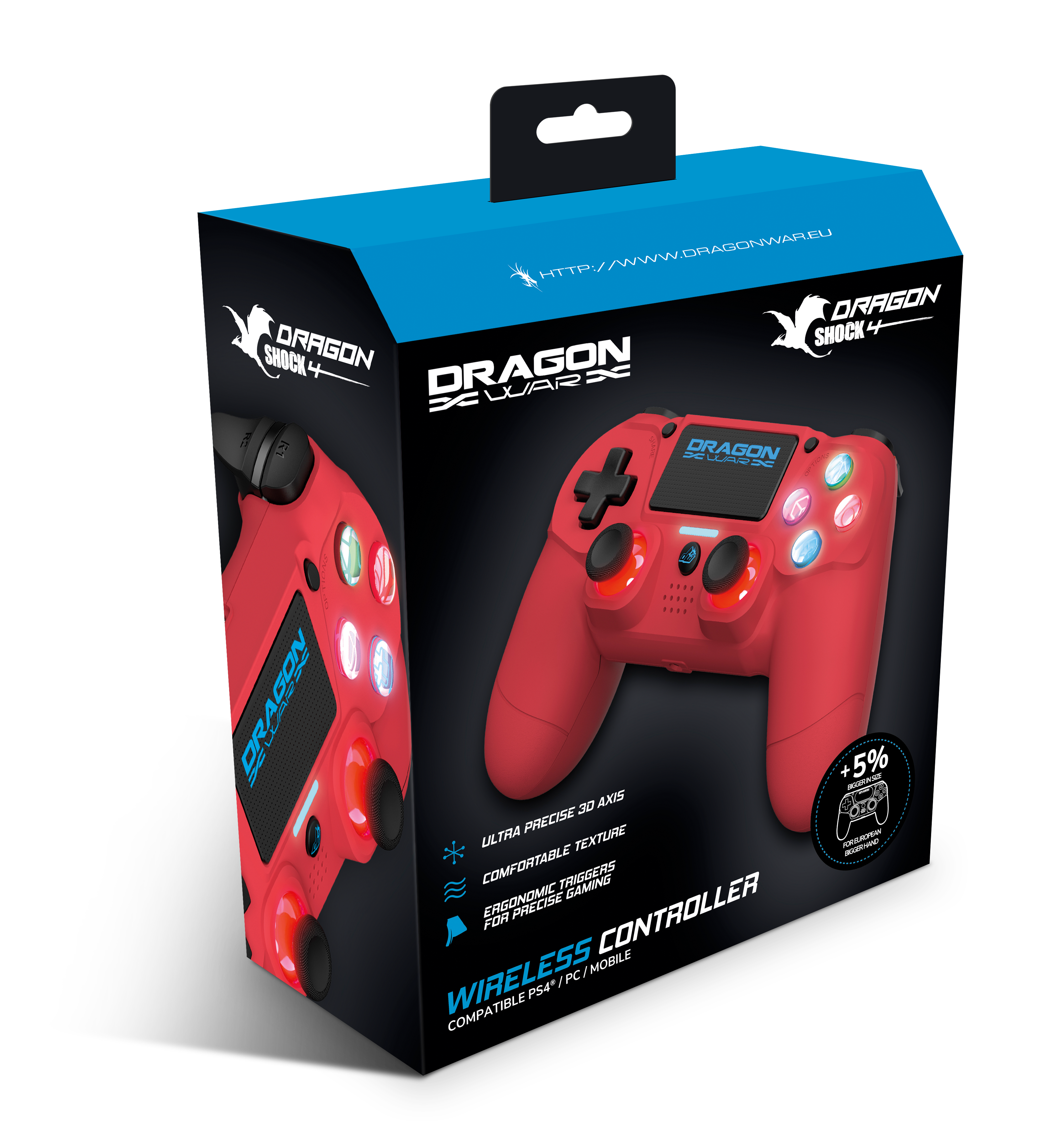 Dragonwar - Manette sans fil Dragon Shock 4 Rouge pour PS4, PC et Mobile - flash vidéo