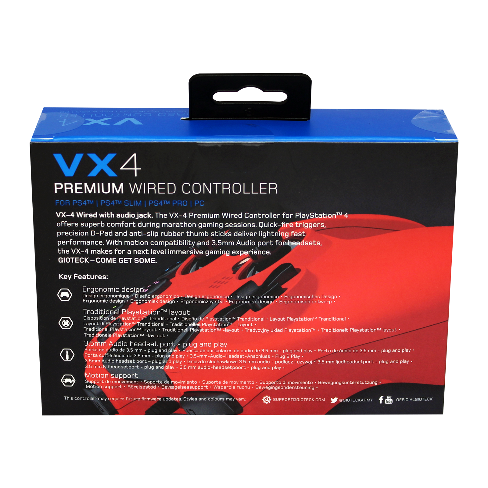 Gioteck - Manette filaire premium avec port mini-jack VX4 Rouge pour PS4 et PC - flash vidéo