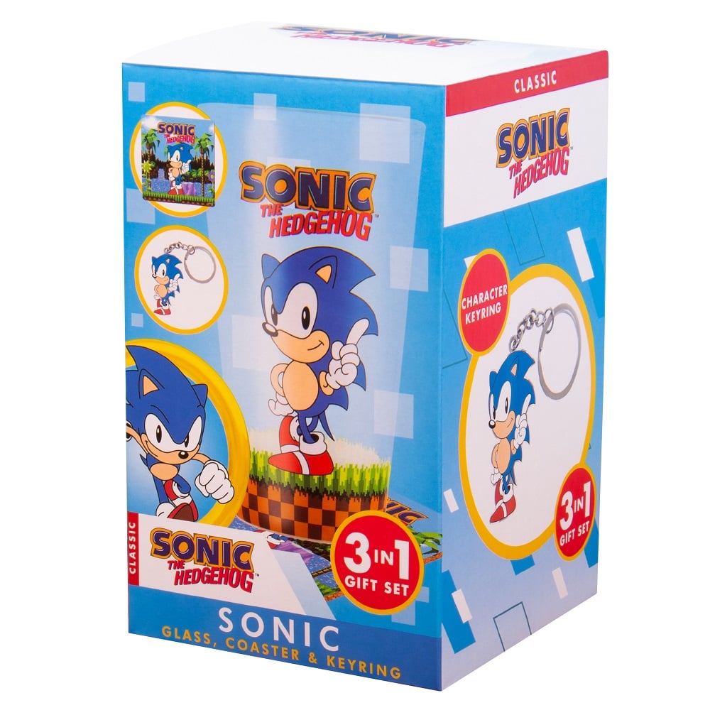 Sonic the Hedgehog - Coffret cadeau verre, dessous de verre et porte-clés - flash vidéo