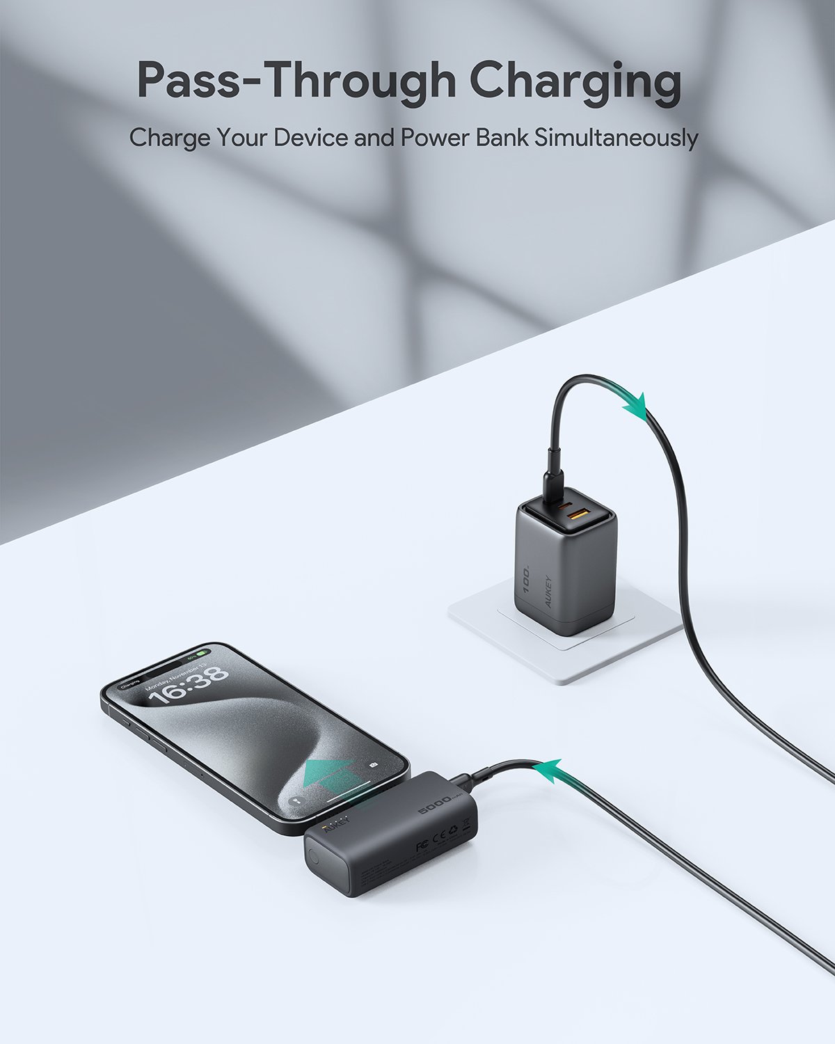 Aukey - Spark Mini 22.5W 5000mAh Power Bank avec port USB C intégré - flash vidéo