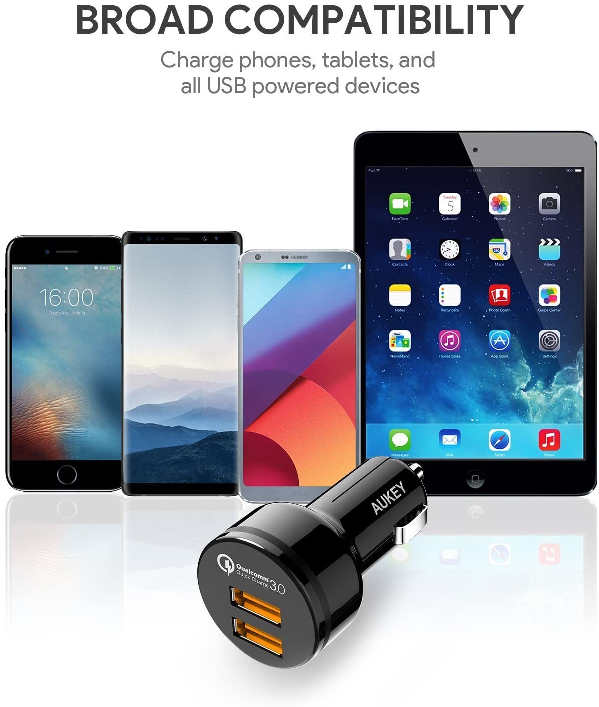 Aukey - Chargeur de voiture 36W QC 3.0 à 2 ports CC-T8 Expedition Series - flash vidéo