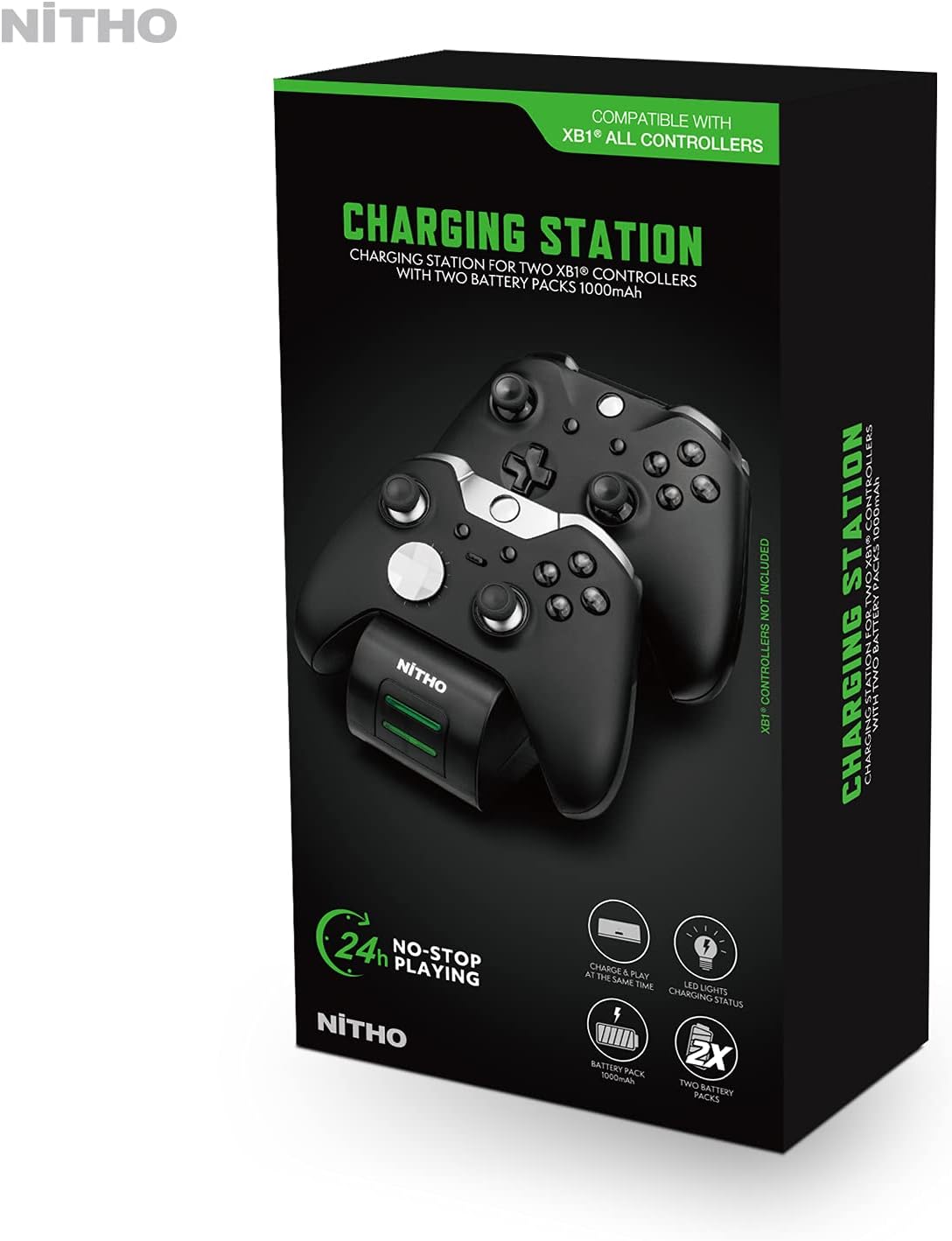 Nitho - Chargeur double noir pour manettes Xbox One - flash vidéo