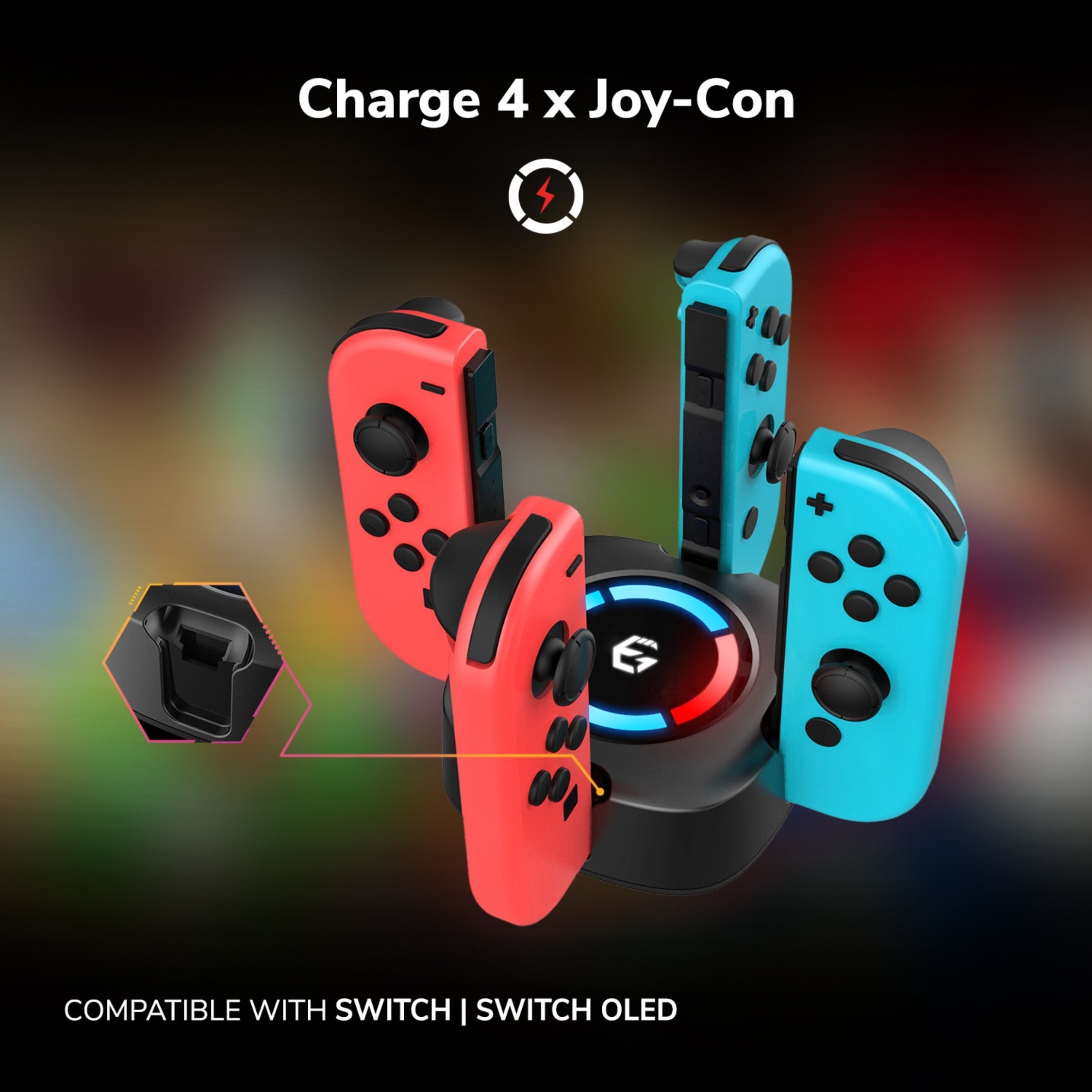 EgoGear - Socle de charge premium SCH25 noir pour manettes Joy-Con de la Switch et Switch OLED - flash vidéo