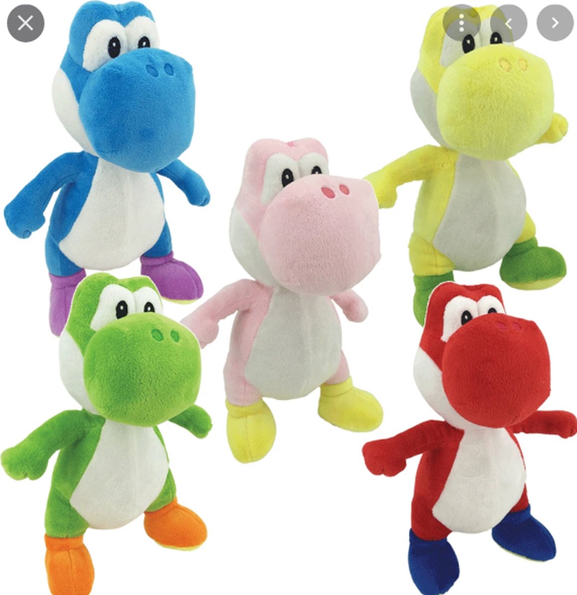 Nintendo - Assortiment de peluches Yoshi debout 20 cm (Display de 12 pièces) - flash vidéo