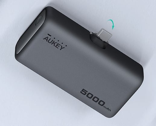 Aukey - Spark Mini 22.5W 5000mAh Power Bank avec port USB C intégré - flash vidéo