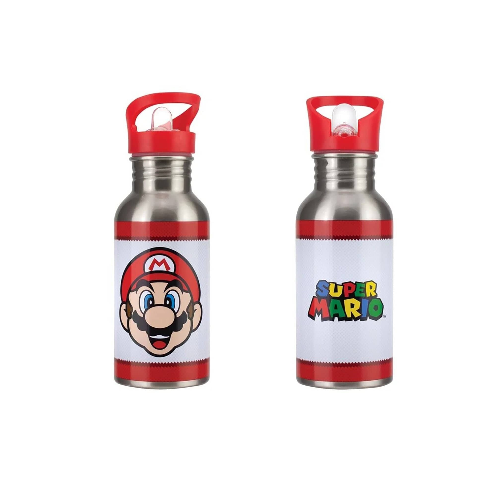 Nintendo - Super Mario - Bouteille d'eau en métal Super Mario avec paille 500ml - flash vidéo