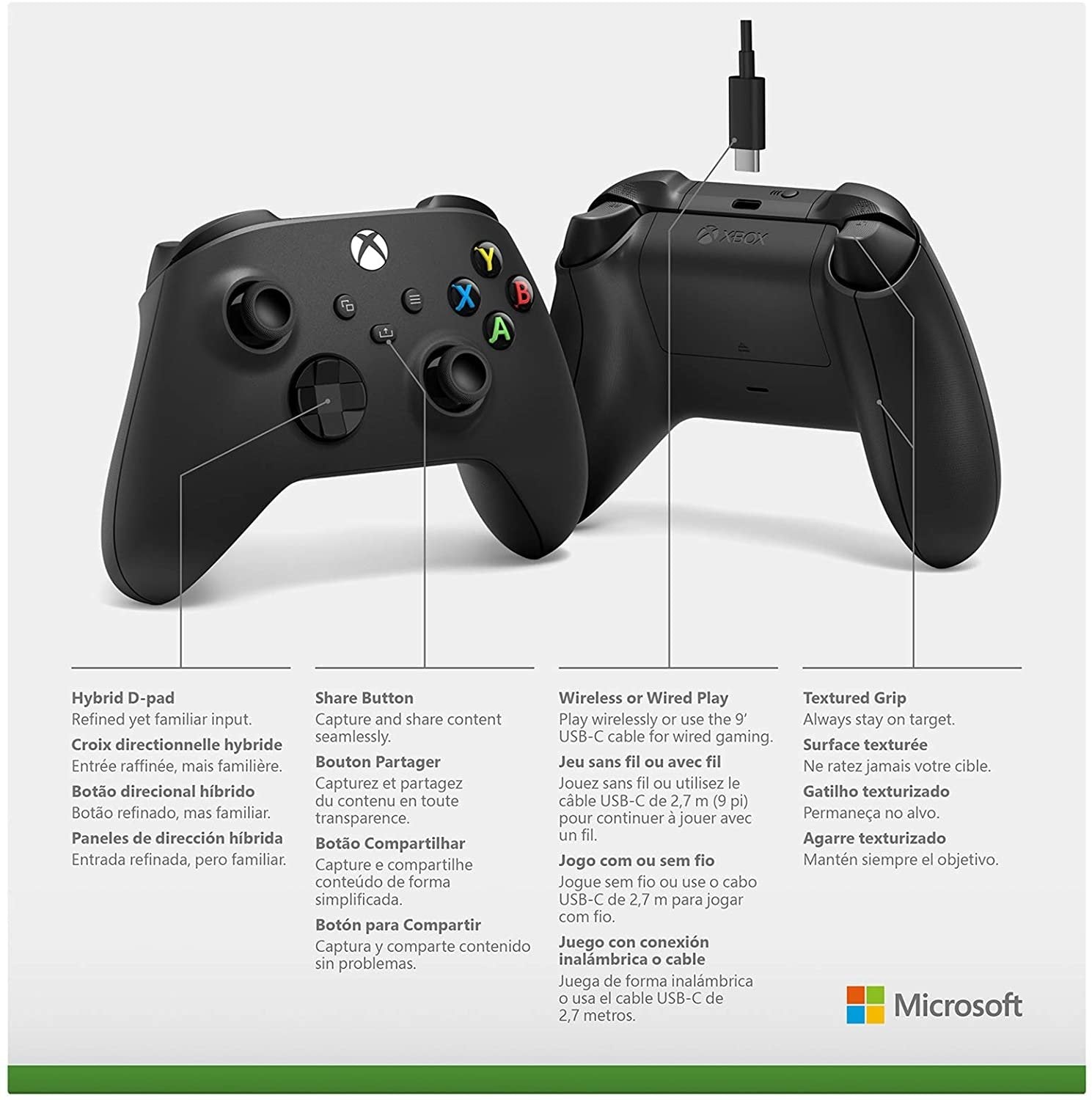 Manette sans fil Xbox Carbon Black + Cable USB-C pour Xbox Series X|S, Xbox One, Windows 10 et Mobile - flash vidéo