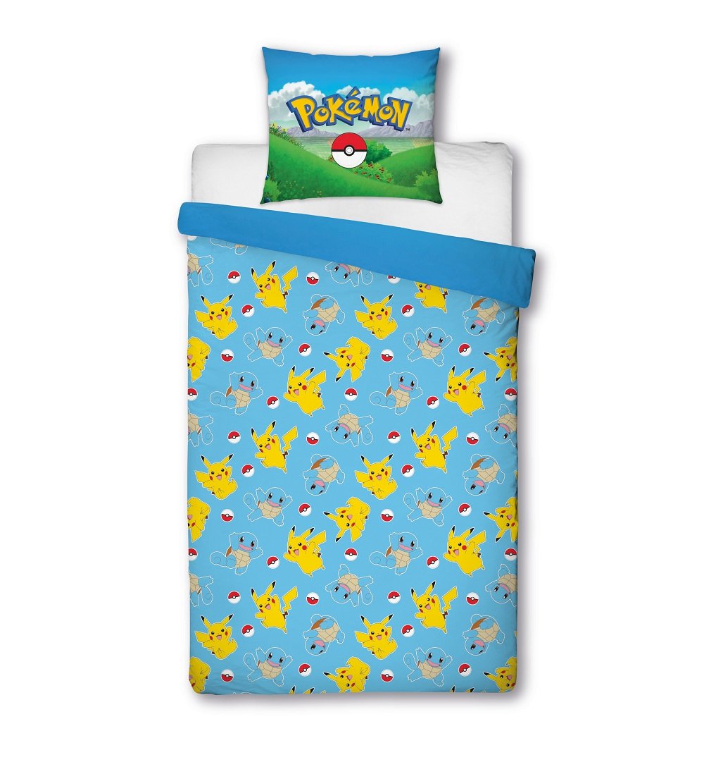 Pokémon - Parure de lit en microfibre Pikachu et ses amis (140x200cm + 63x63cm) - flash vidéo