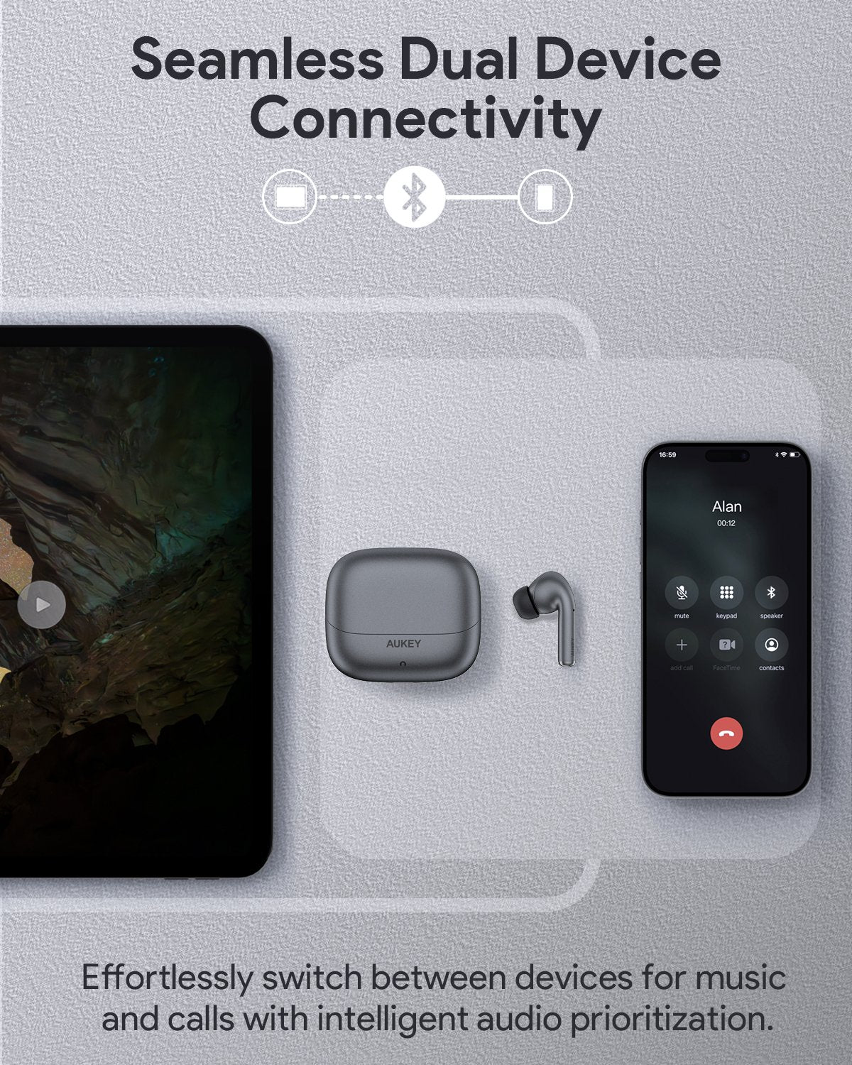 Aukey - Écouteurs sans fil connectés Beyond ANC Pro Noir - flash vidéo