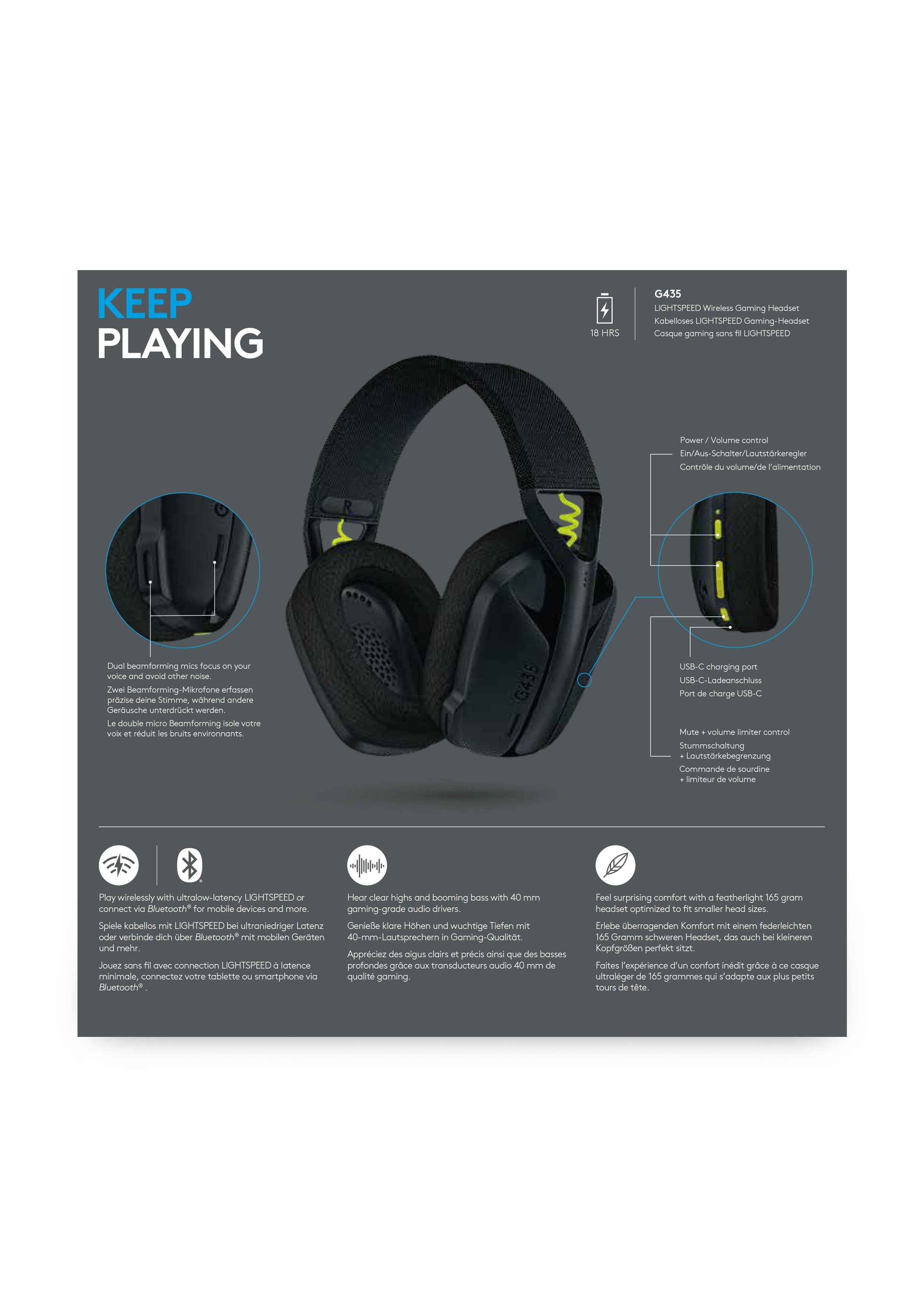 Logitech Casque de jeu sans fil Lightspeed G435 Noir et Jaune Fluo pour PS5, PS4, PC et Mac - flash vidéo