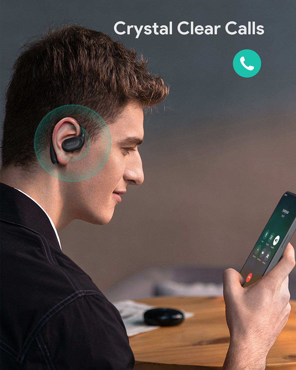 Aukey - Écouteurs sans fil connectés Sports Fit Open-Ear Noir - flash vidéo
