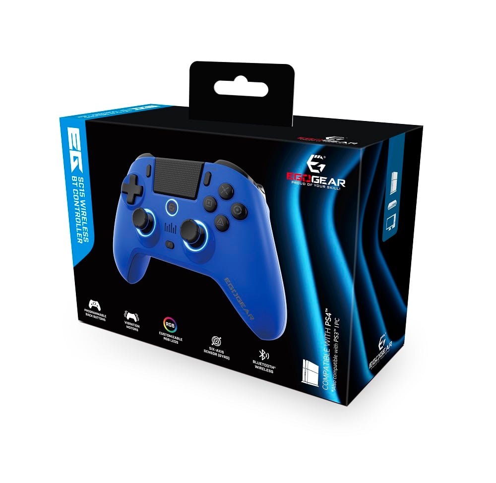 EgoGear - Manette sans fil Bluetooth SC15 Bleue pour PS4, PS3 et PC - flash vidéo