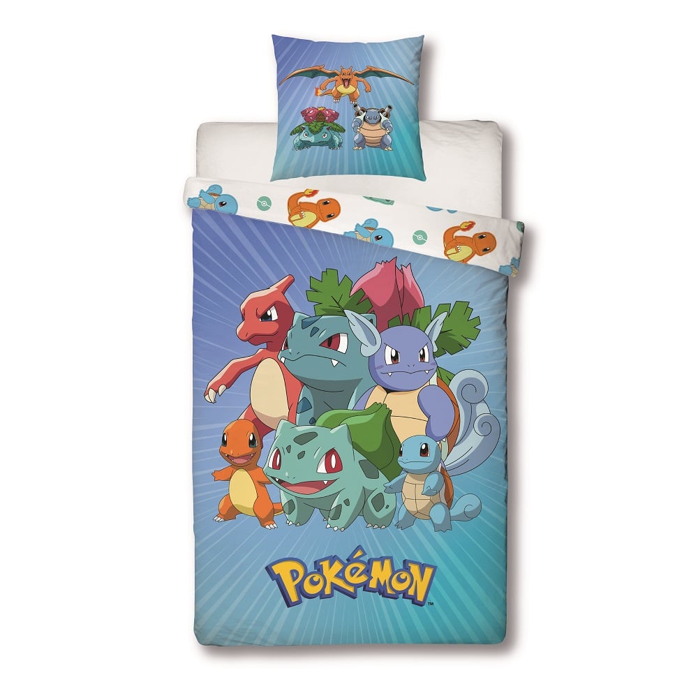 Pokémon - Parure de lit en microfibre Starter Evolution (140x200cm + 63x63cm) - flash vidéo
