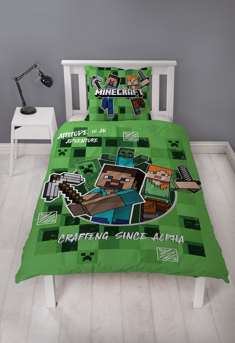 Minecraft - Parure de lit en microfibre Steve (200x140cm + 63x63cm) - flash vidéo