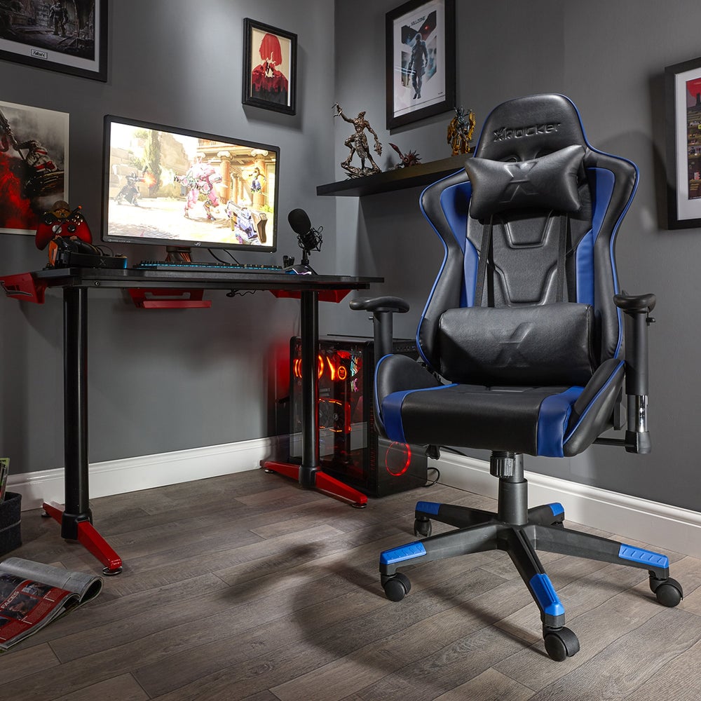 X Rocker - Bravo PC Office Blue and Black Gaming Chair - flash vidéo