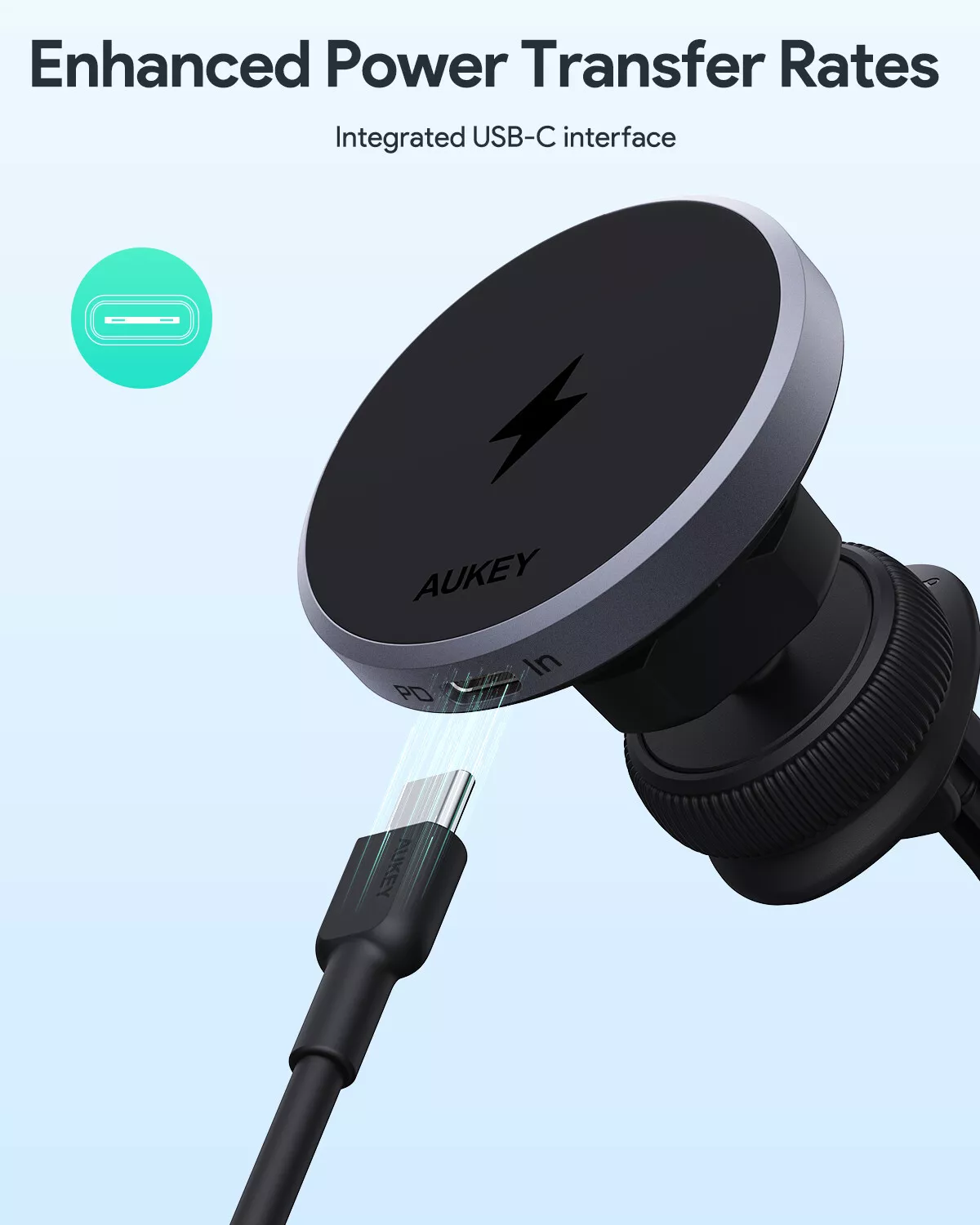 Aukey - Chargeur magnétique 15W sans fil MagFusion Dash Support de téléphone Qi2 - flash vidéo