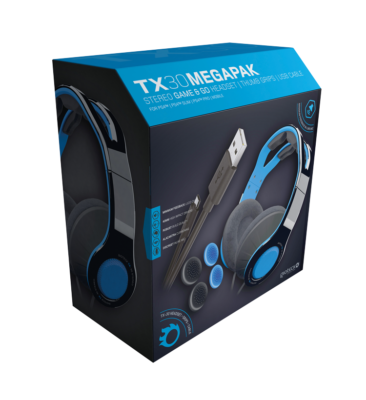 Gioteck - Mégapack TX30 - Casque Stéréo Game & Go + Reposes pouces (Thumbs Grips) + Câble USB pour PS4 - flash vidéo