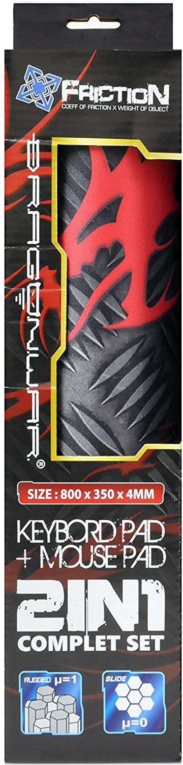 Dragonwar Friction XXL Tapis de souris & de clavier professionnel dédié au jeu - Format XXL - Matière caoutchout flexible et confortable - Surface ultra lisse - Noir/Rouge/Gris stylisé - flash vidéo