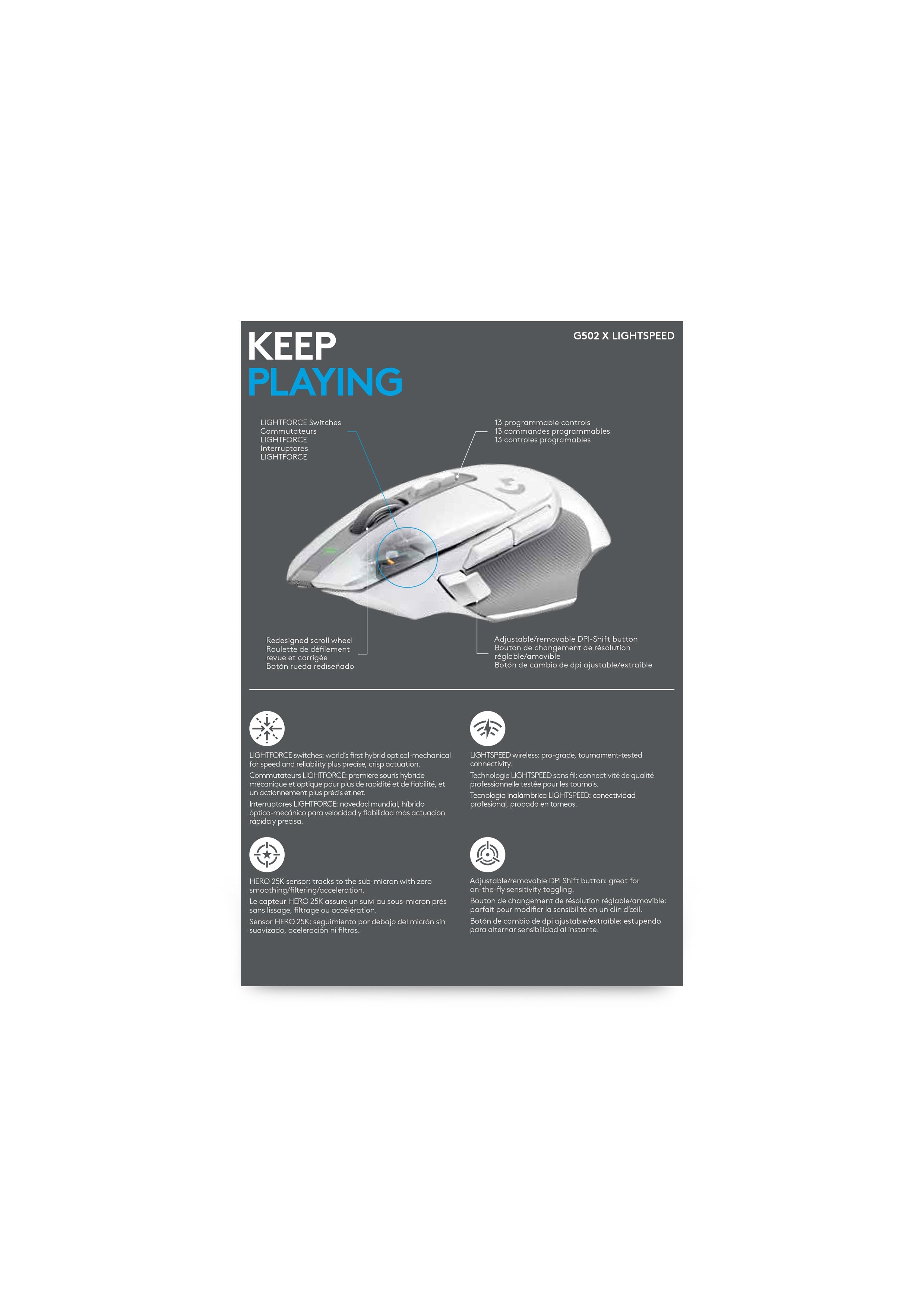 Logitech Souris de jeu sans fil G502 X Lightspeed Blanche pour PC (Windows/MacOS) - flash vidéo