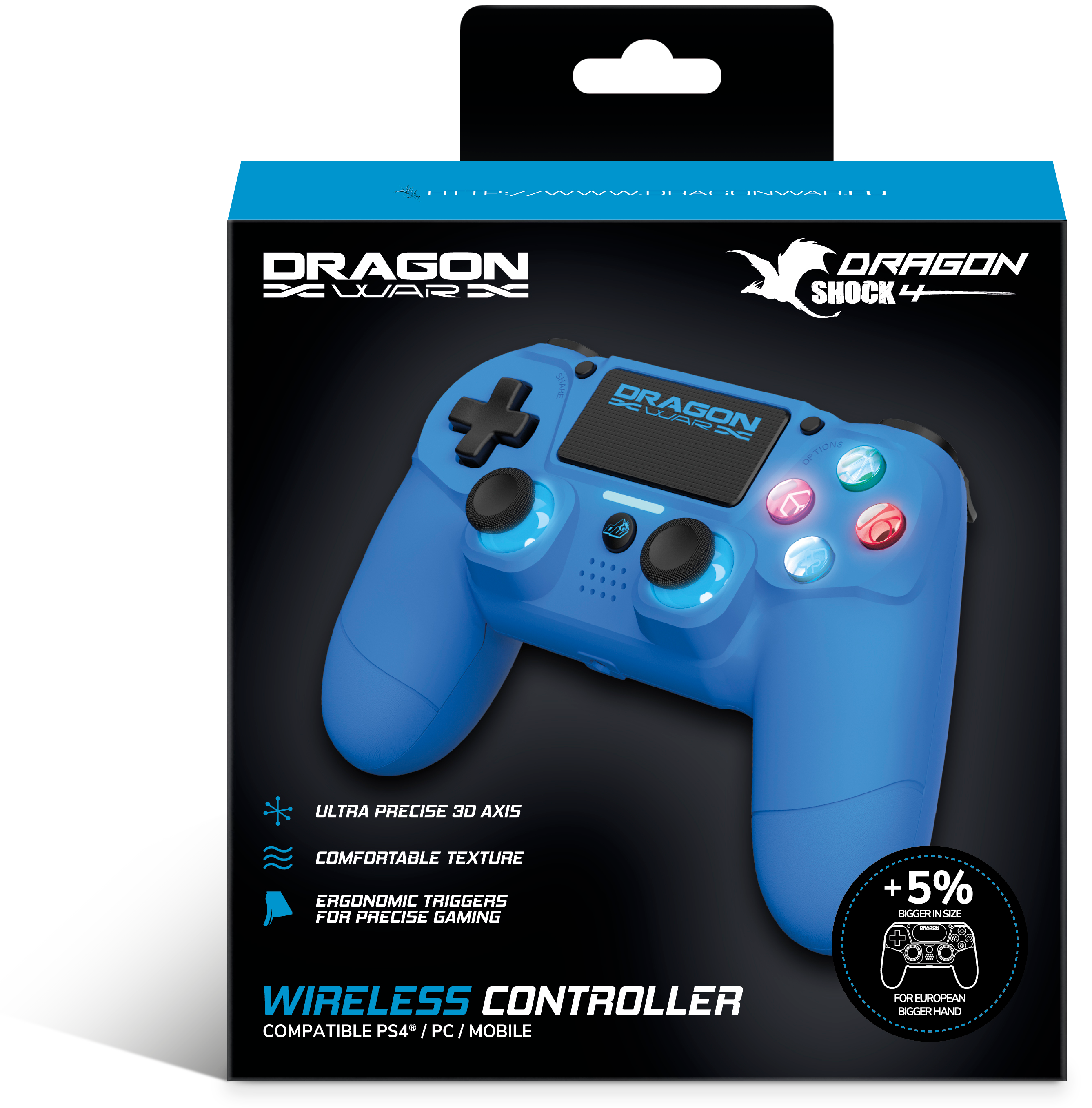 Dragonwar - Manette sans fil Dragon Shock 4 Bleue pour PS4, PC et Mobile - flash vidéo