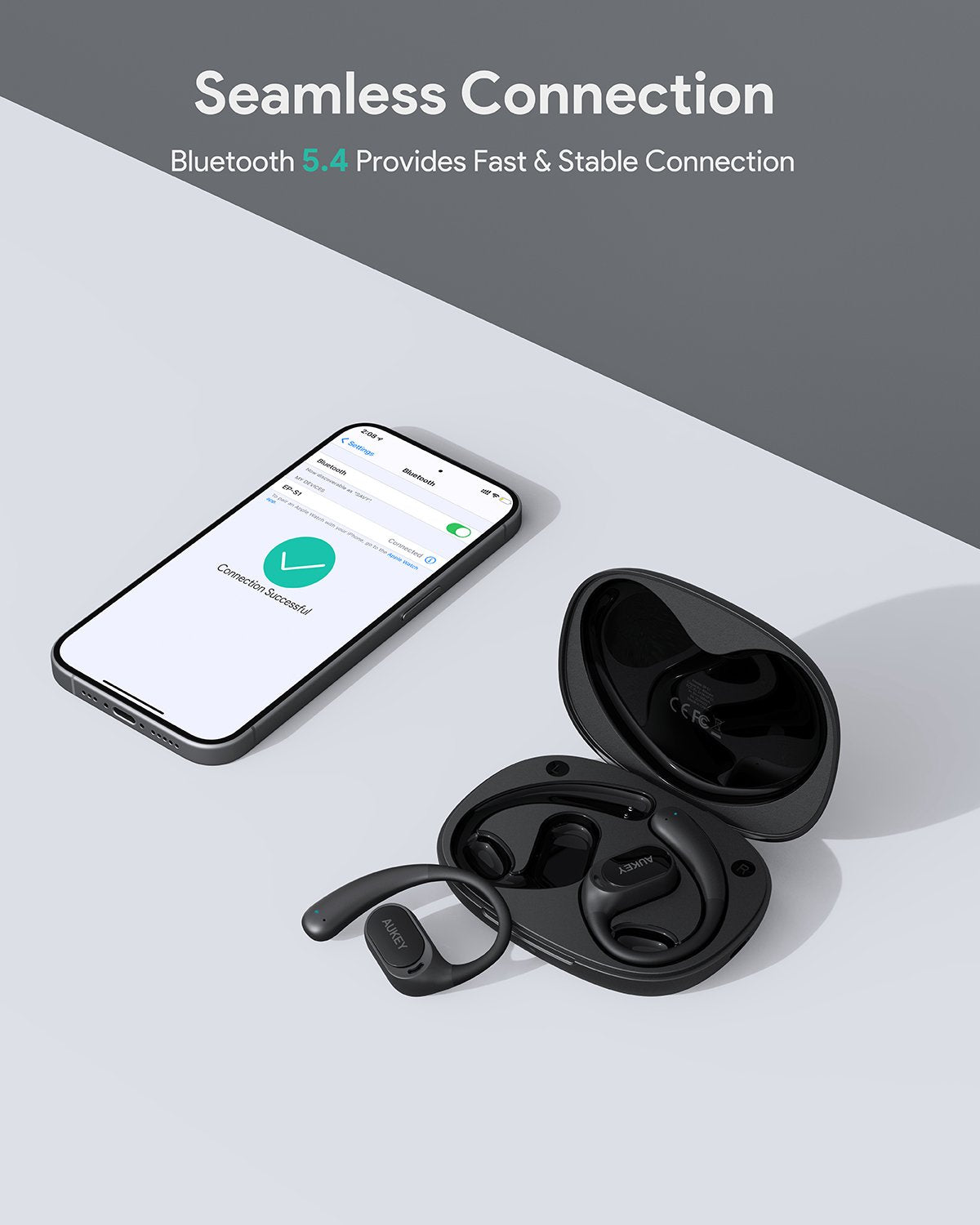 Aukey - Écouteurs sans fil connectés Sports Fit Open-Ear Noir - flash vidéo