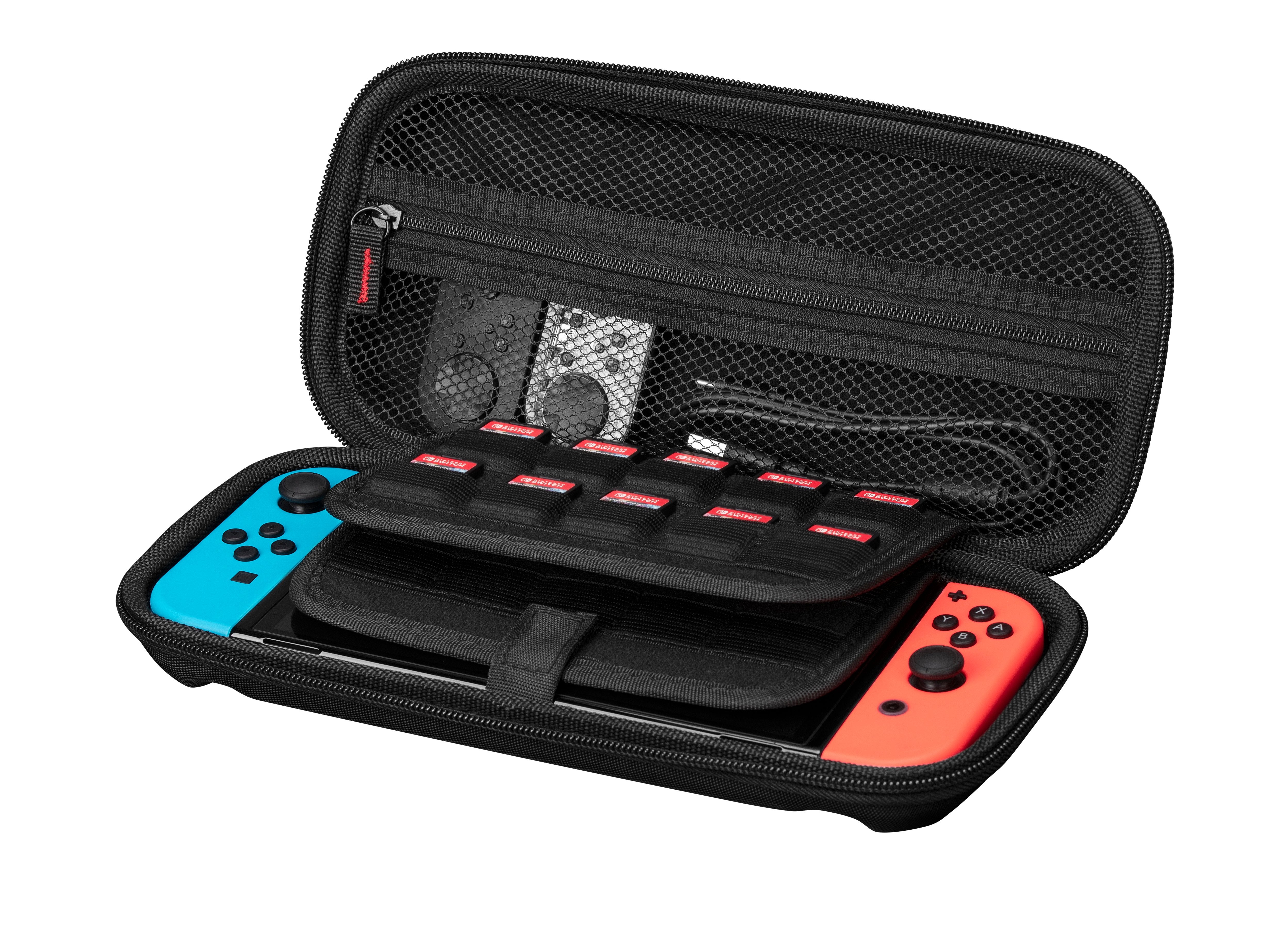 DragonShock - Game On the Go Pack - Housse de Transport Switch + Paire Mini Manettes Sans Fil Glow Fusion et Noire pour Nintendo Switch, Switch OLED, PC, Android et IOS - flash vidéo