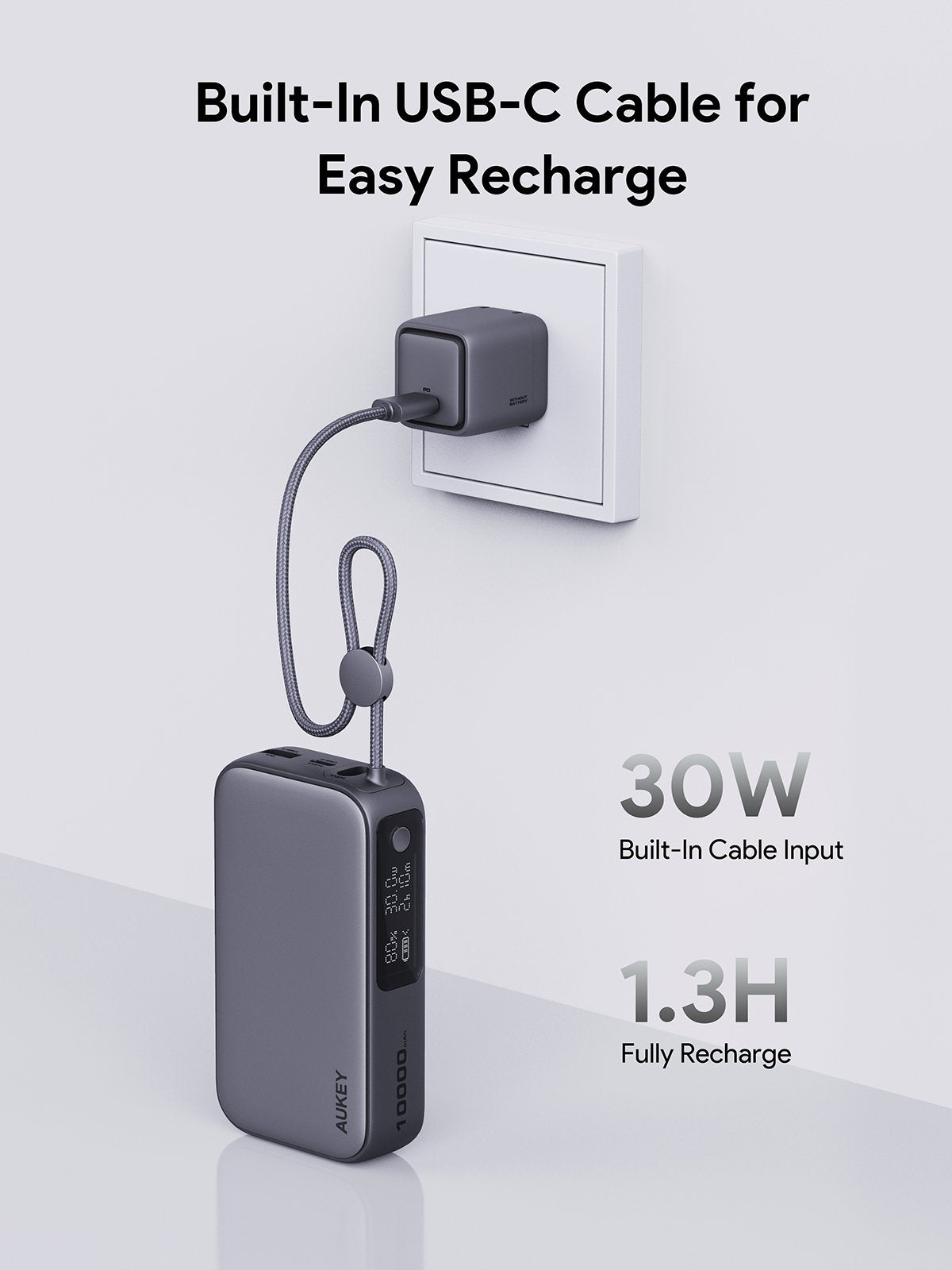 Aukey - Power Bank Spark Sling 10000mAh 30W USB-C - flash vidéo