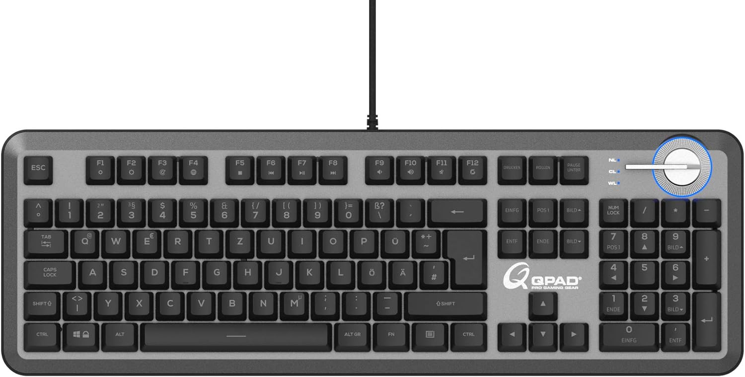 QPAD - MK-95 PRO - Clavier gaming mécanique à commutateur, avec rétro-éclairage RGB et repose-paume - disposition DE - flash vidéo
