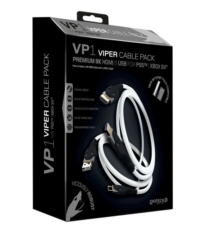 Gioteck - Pack de câble 8K HDMI et USB VP1 Viper pour PS5 et Xbox Series - flash vidéo