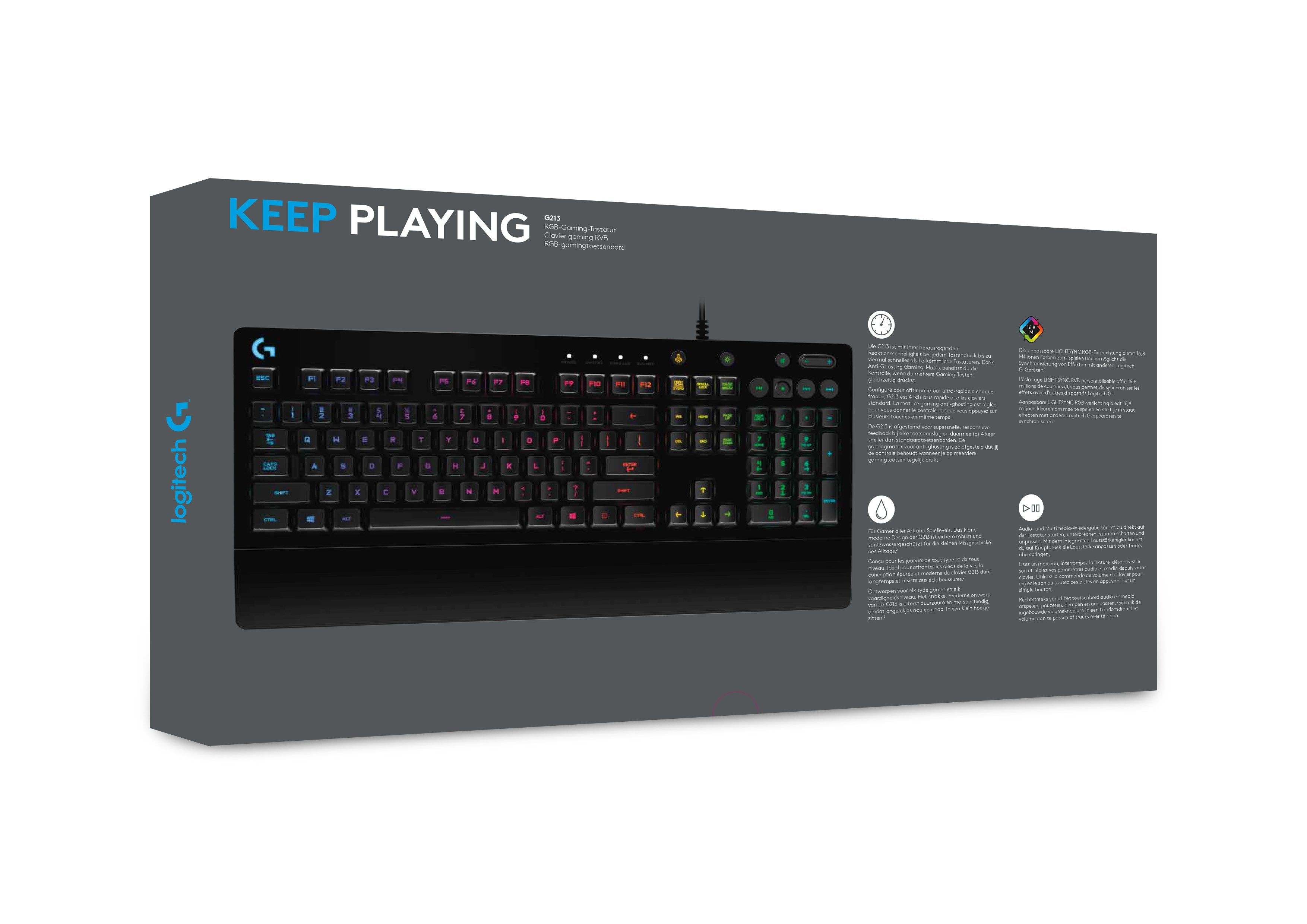 Logitech Clavier de jeu G213 Prodigy - Azerty BE - flash vidéo