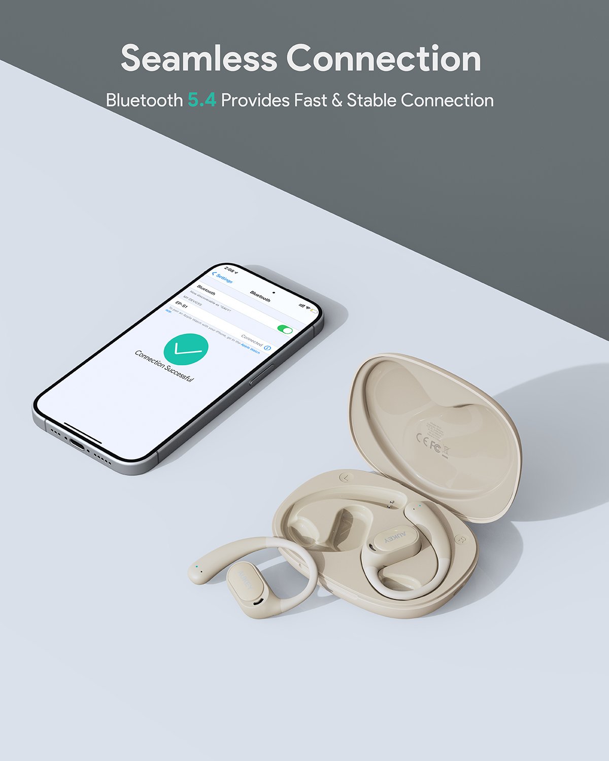 Aukey - Écouteurs sans fil connectés Sports Fit Open-Ear Blanc - flash vidéo