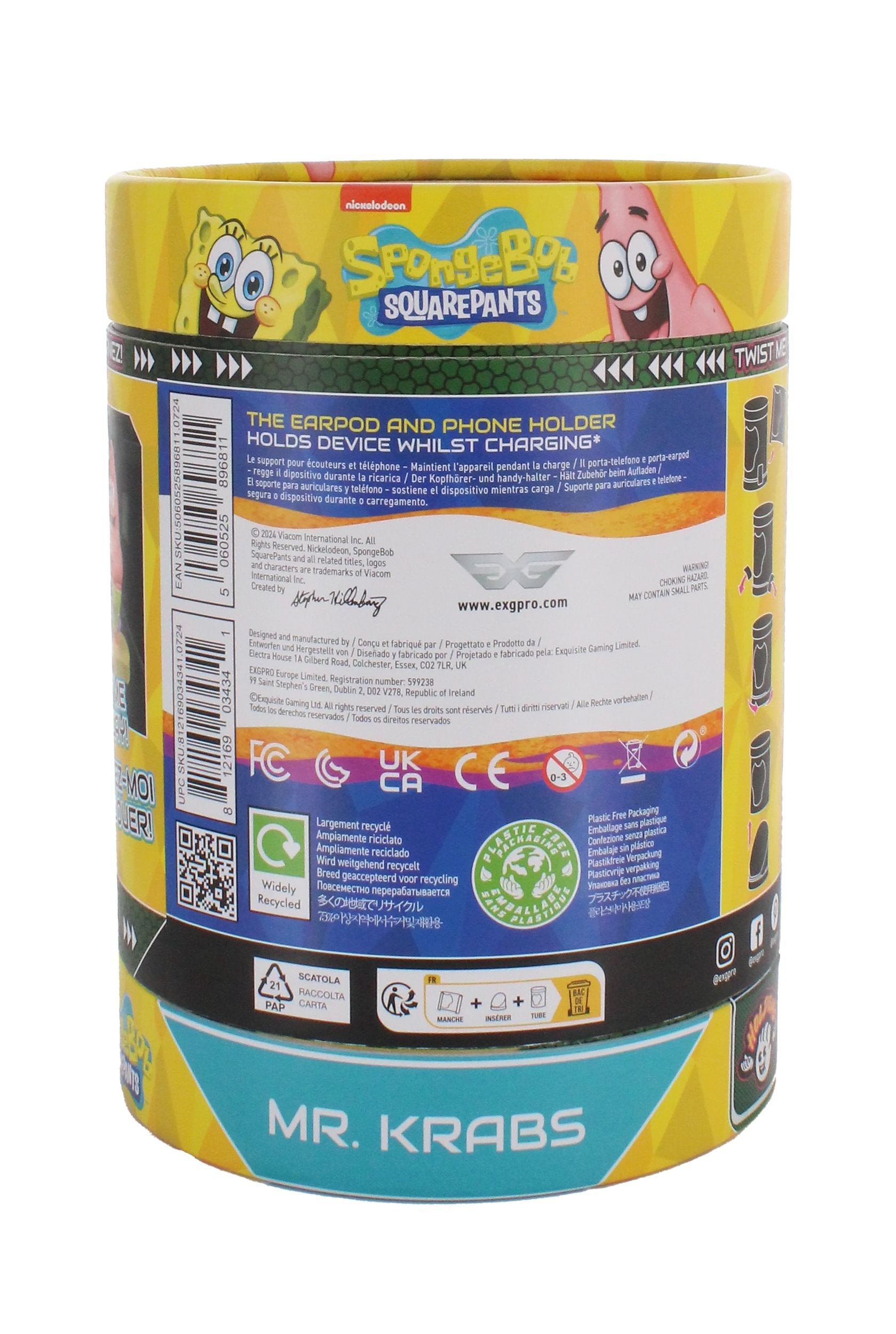 Cable Guys Holdems - Bob l'éponge - Support pour écouteurs et téléphone M. Krabs - flash vidéo