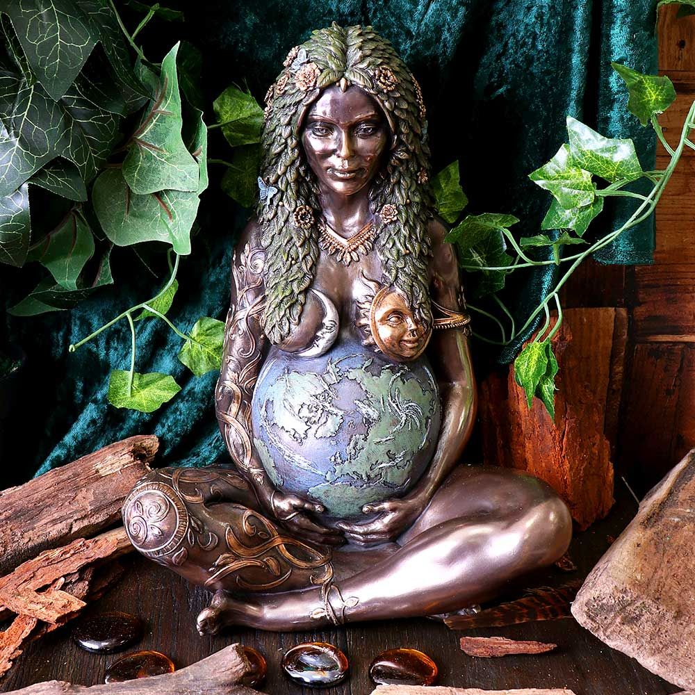 Mother Earth - Figurine de couleur bronze de la Terre Mère Gaia éthérée 30cm - flash vidéo