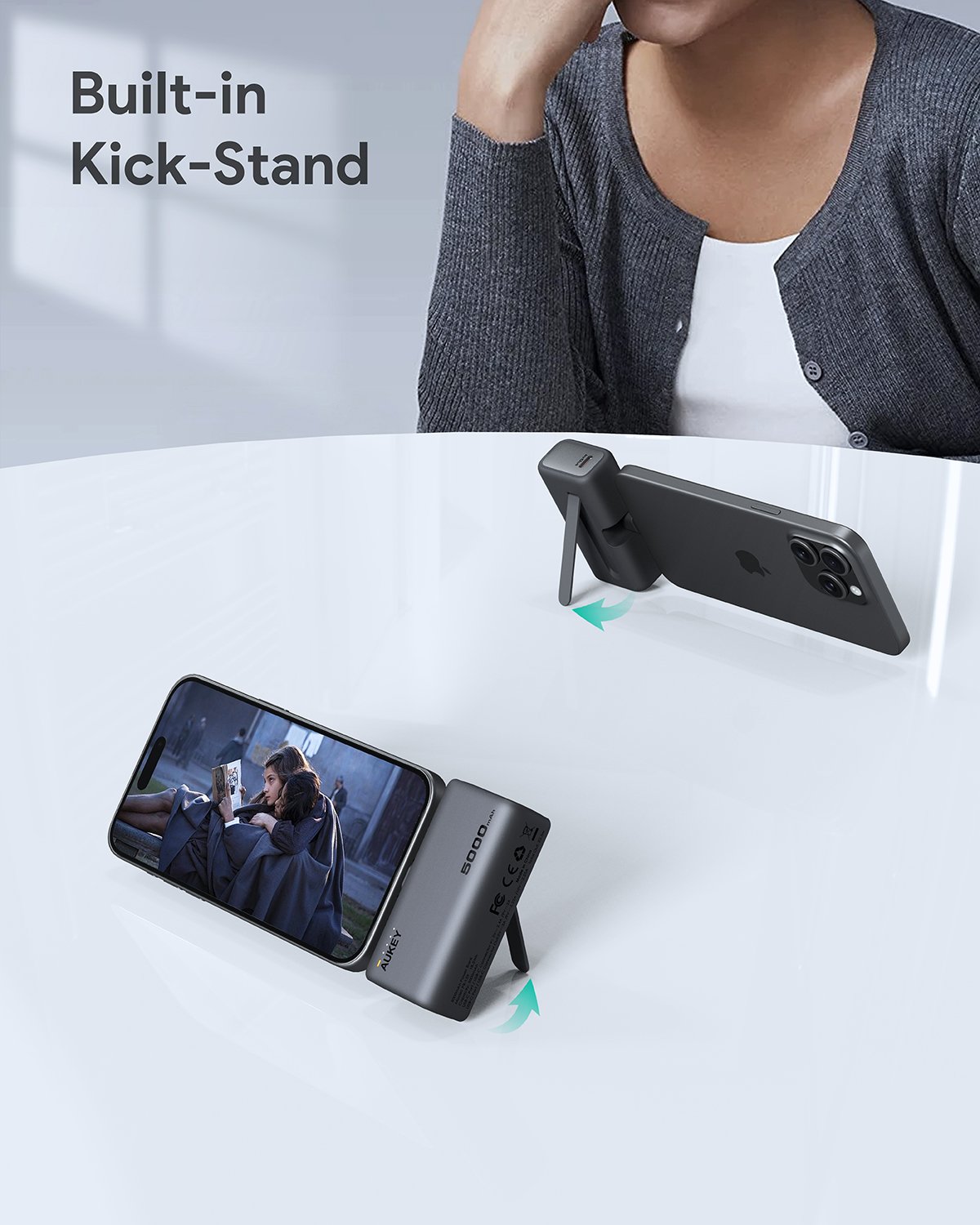 Aukey - Spark Mini 22.5W 5000mAh Power Bank avec port USB C intégré - flash vidéo