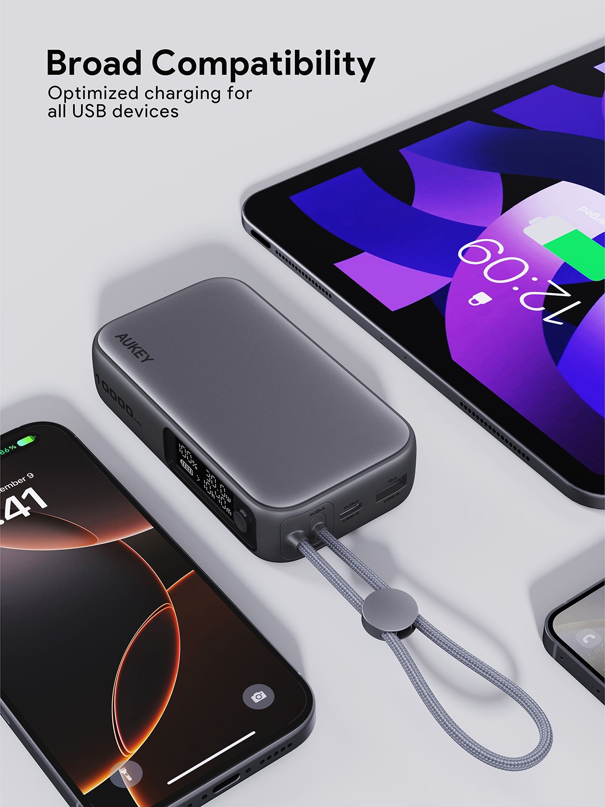 Aukey - Power Bank Spark Sling 10000mAh 30W USB-C - flash vidéo