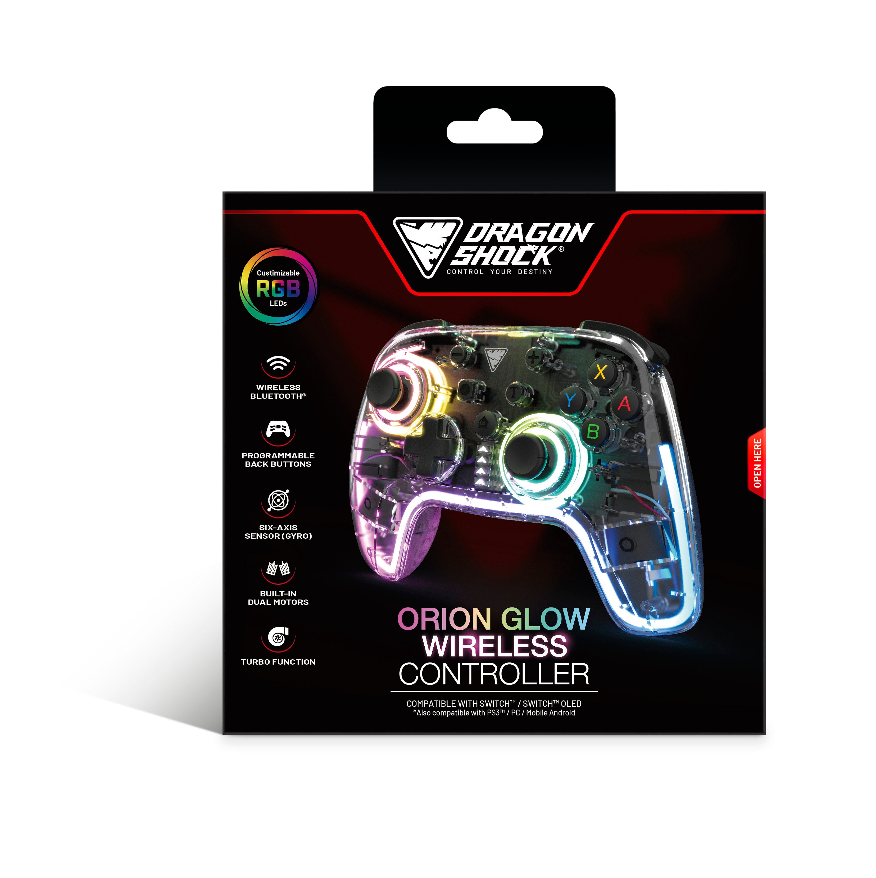 DragonShock - ORION GLOW - Manette sans fil RGB pour Nintendo Switch et Switch OLED - flash vidéo
