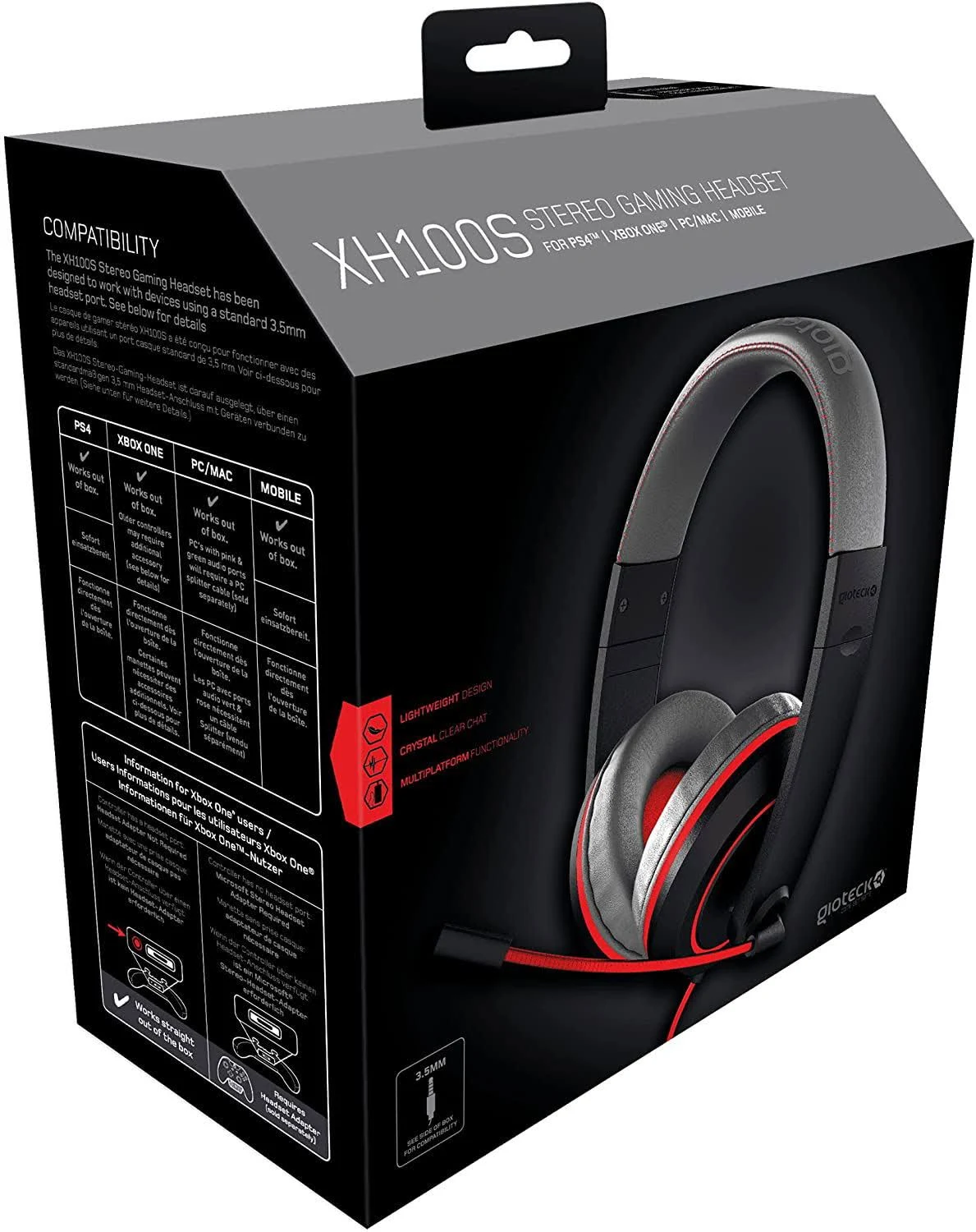 Gioteck - Casque de jeu stéréo filaire XH-100 Rouge pour Xbox One, PS4 et PC - flash vidéo