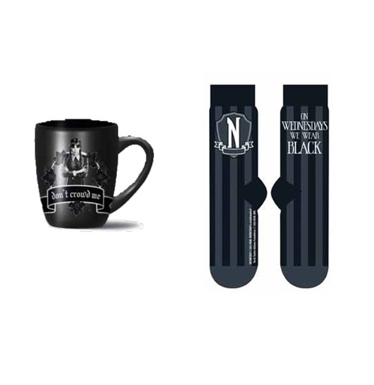 Mercredi - Coffret cadeau avec tasse 315ml et paire de chaussette EU 36-41 "Wear Black" - flash vidéo