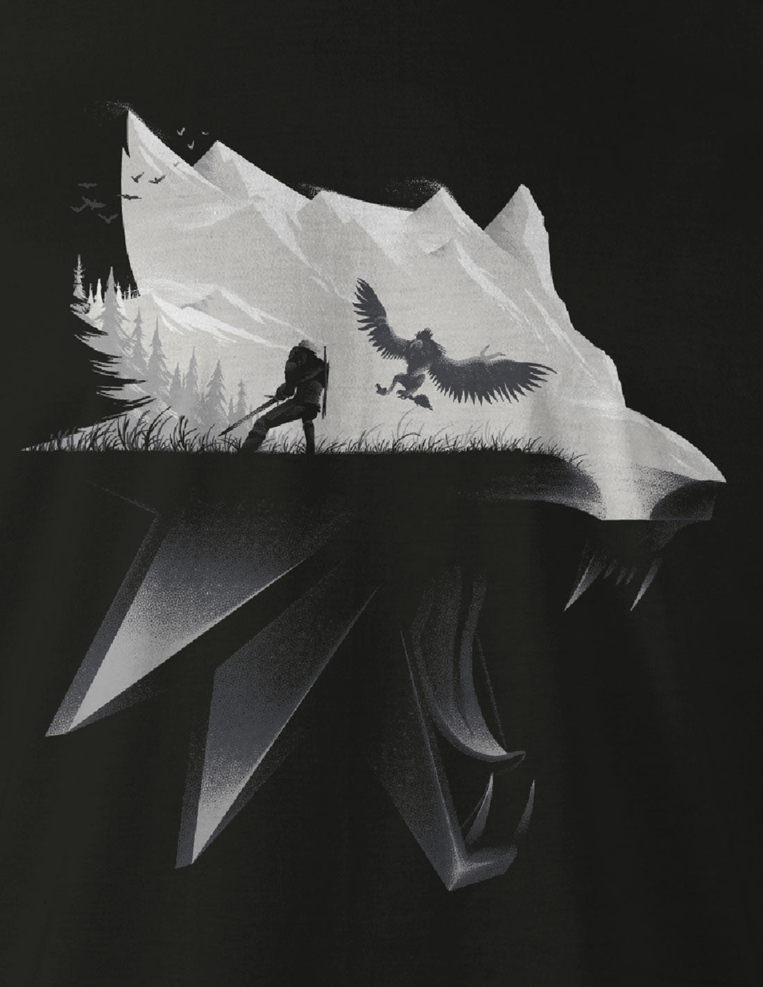 The Witcher 3 - Wolf Silhouette Black T-Shirt - S - flash vidéo