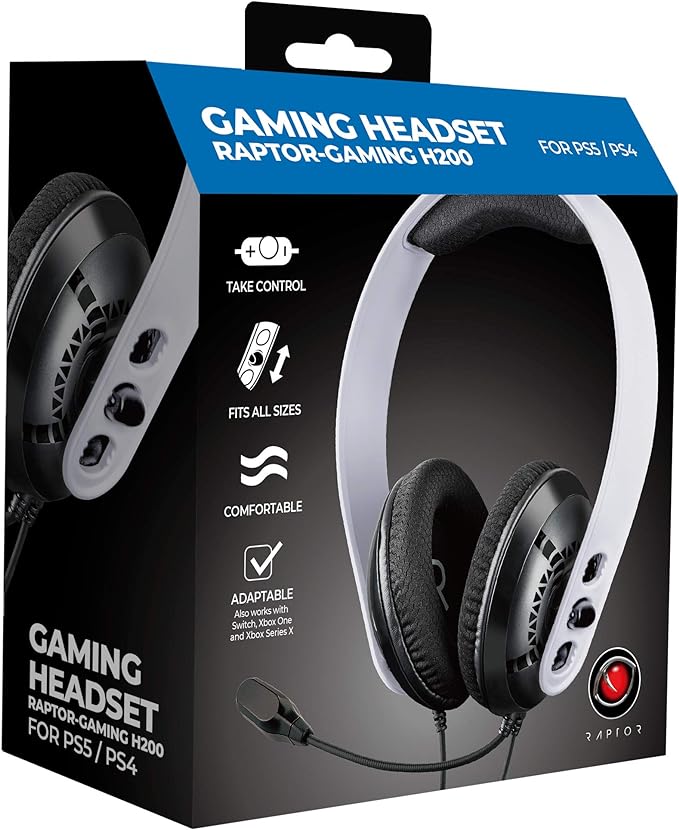 Raptor Gaming - Casque de jeu stéréo filaire H200 Blanc pour PS4/PS5 - flash vidéo