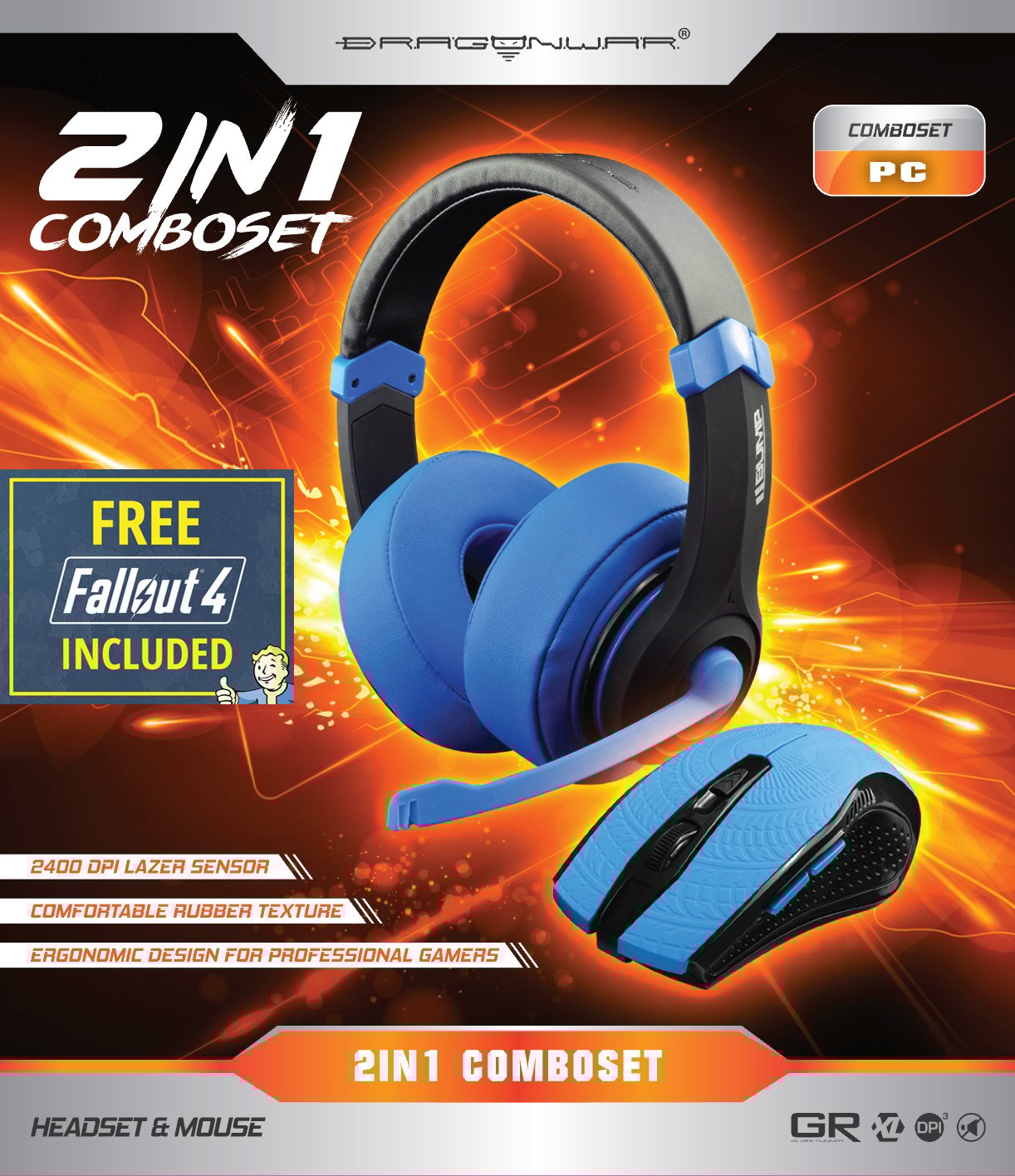 Dragonwar 2en1 Combo Set (Casque de jeu + Souris Gaming) Edition Bleu - flash vidéo