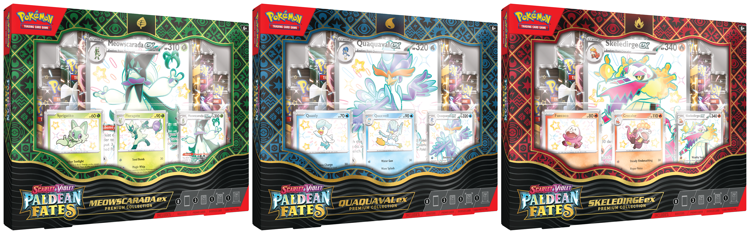 Pokémon TCG - Scarlet & Violet - Paldean Fates Premium Collection (Meowscarada ex / Skeledirge ex / Quaquaval ex - 1x Random Box) - flash vidéo