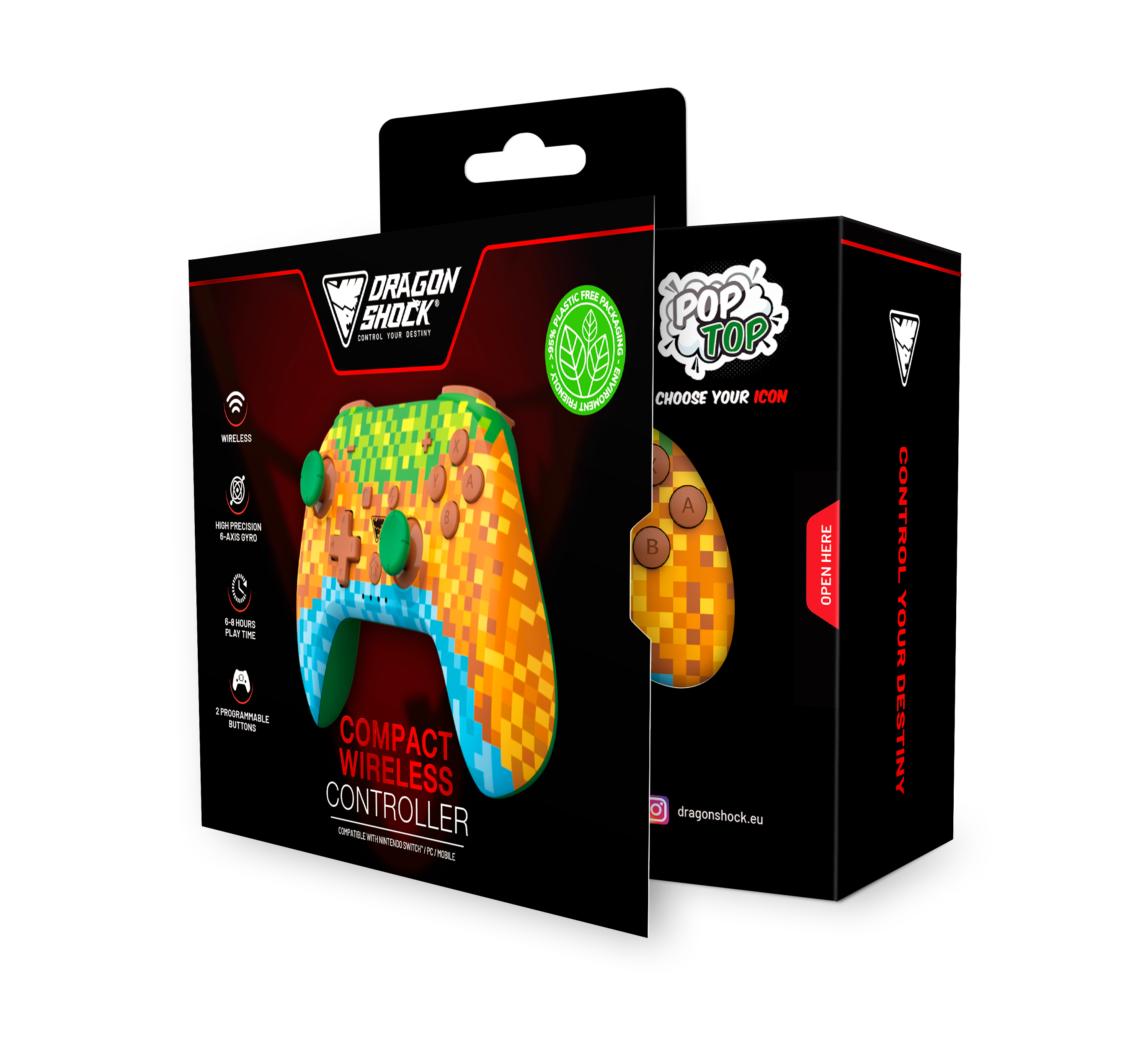 DragonShock - Manette compacte sans fil Bluetooth PopTop Cube pour Nintendo Switch et Switch OLED - flash vidéo