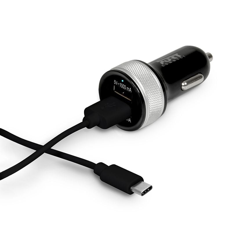 Port Designs Car Charger 2x USB + USB Type-C Cable - flash vidéo