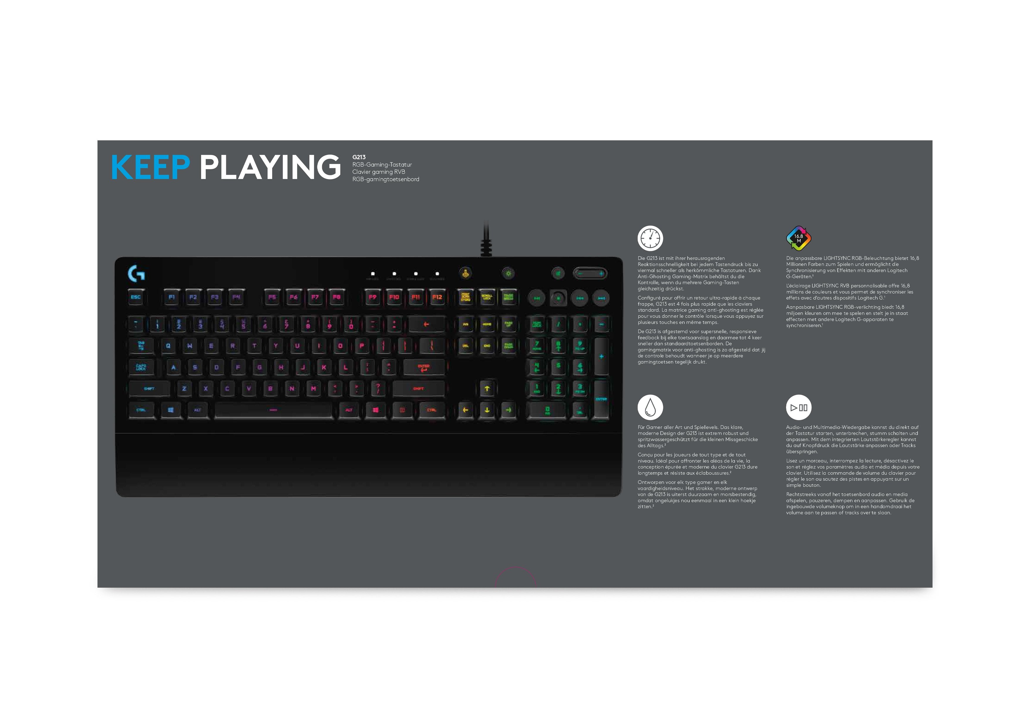 Logitech Clavier de jeu G213 Prodigy - Azerty BE - flash vidéo