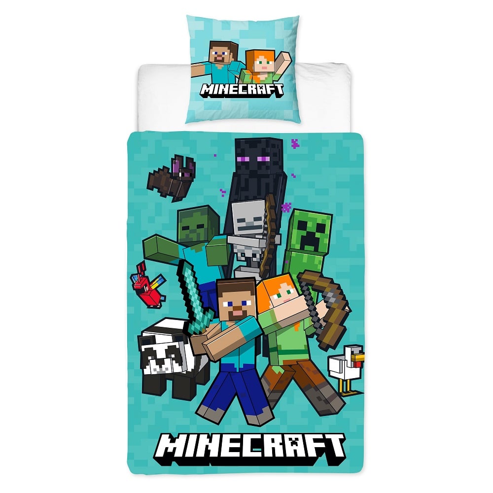 Minecraft - Parure de lit en microfibre (140x200cm + 63x63cm) - flash vidéo