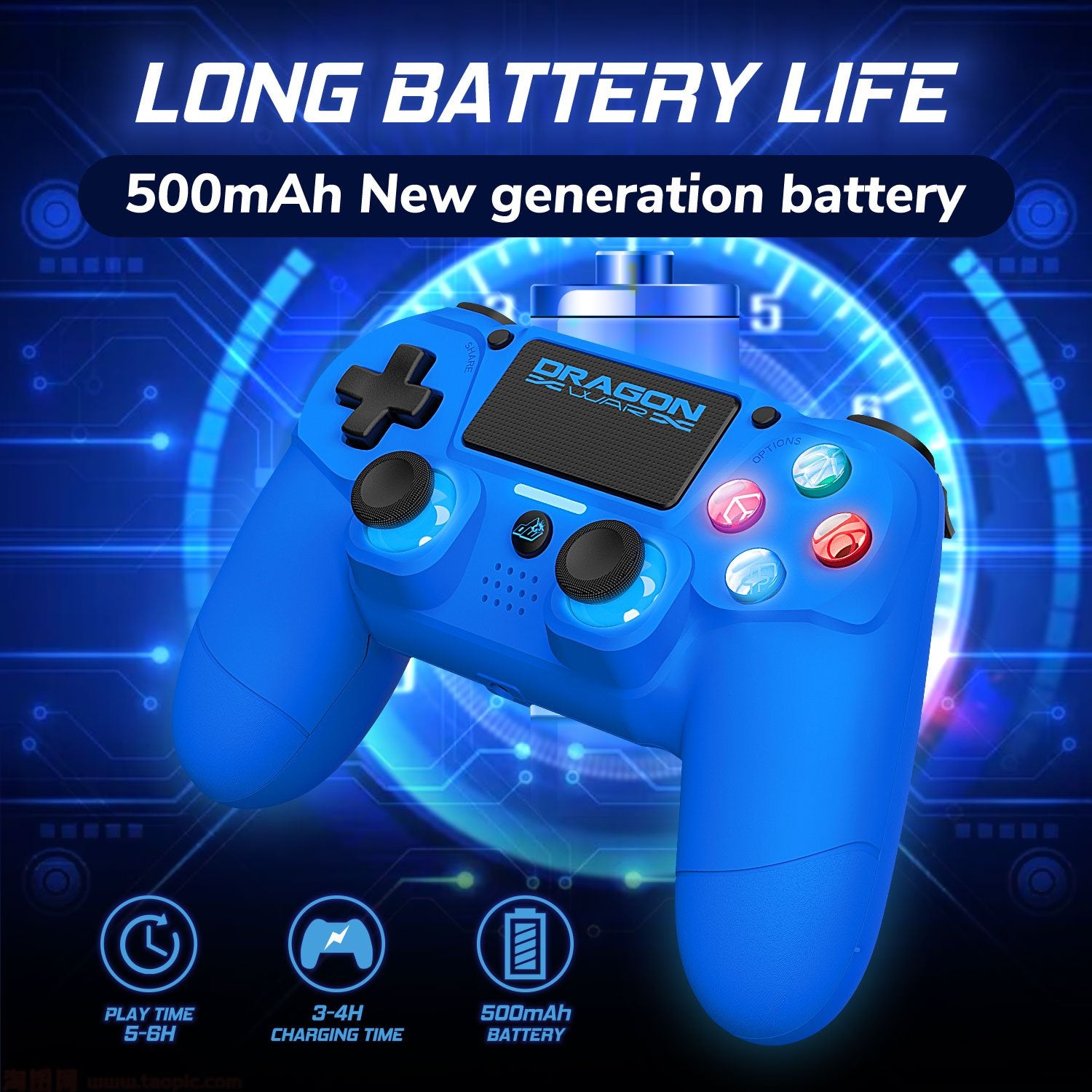 Dragonwar - Manette sans fil Dragon Shock 4 Bleue pour PS4, PC et Mobile - flash vidéo