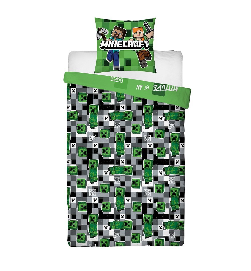 Minecraft - Parure de lit en microfibre Steve (200x140cm + 63x63cm) - flash vidéo