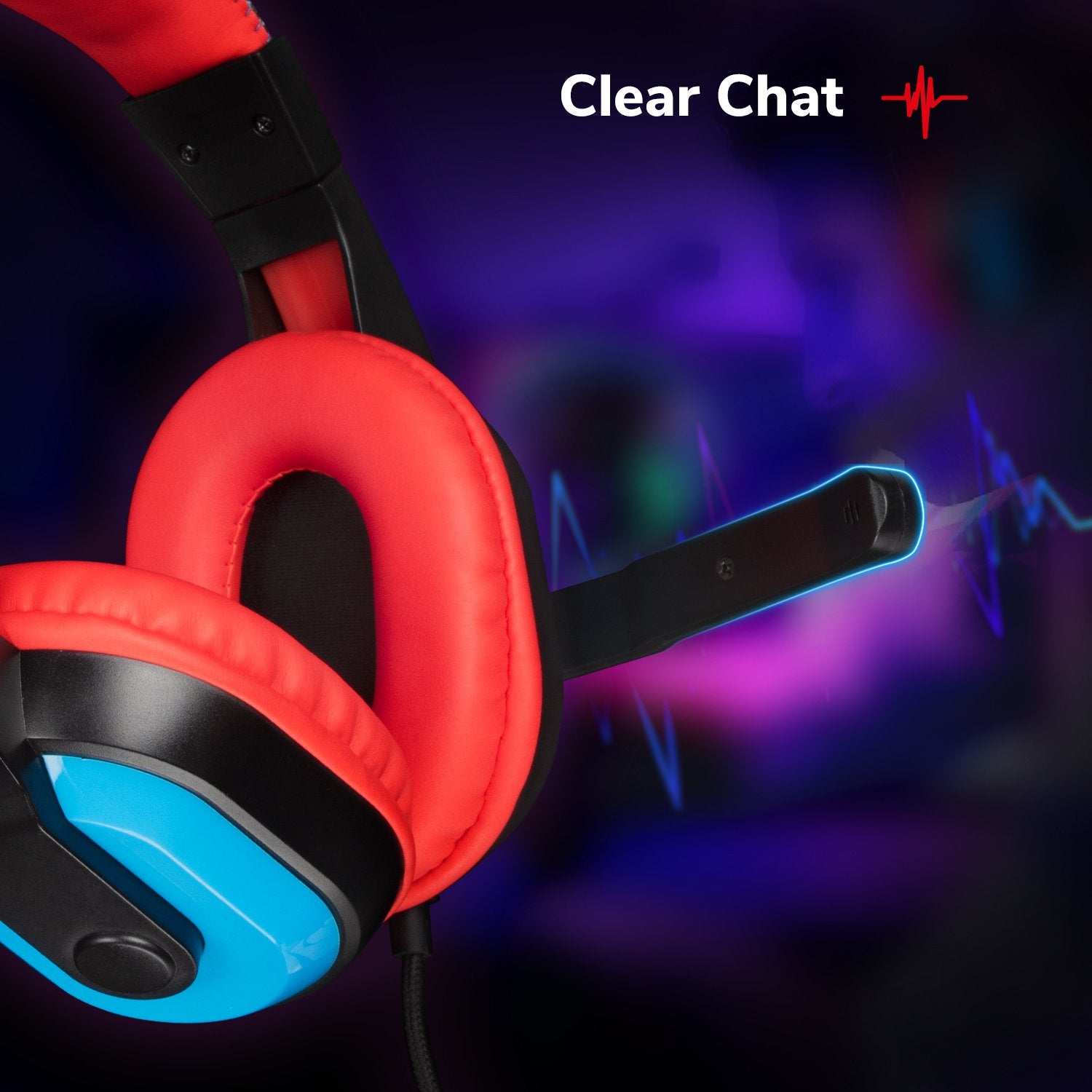 EgoGear - Casque de jeu filaire SHS10 Rouge et Bleu pour Switch, Switch Lite, Switch OLED, PS5, PS4, Xbox Series X|S, Xbox One et Mobile - flash vidéo